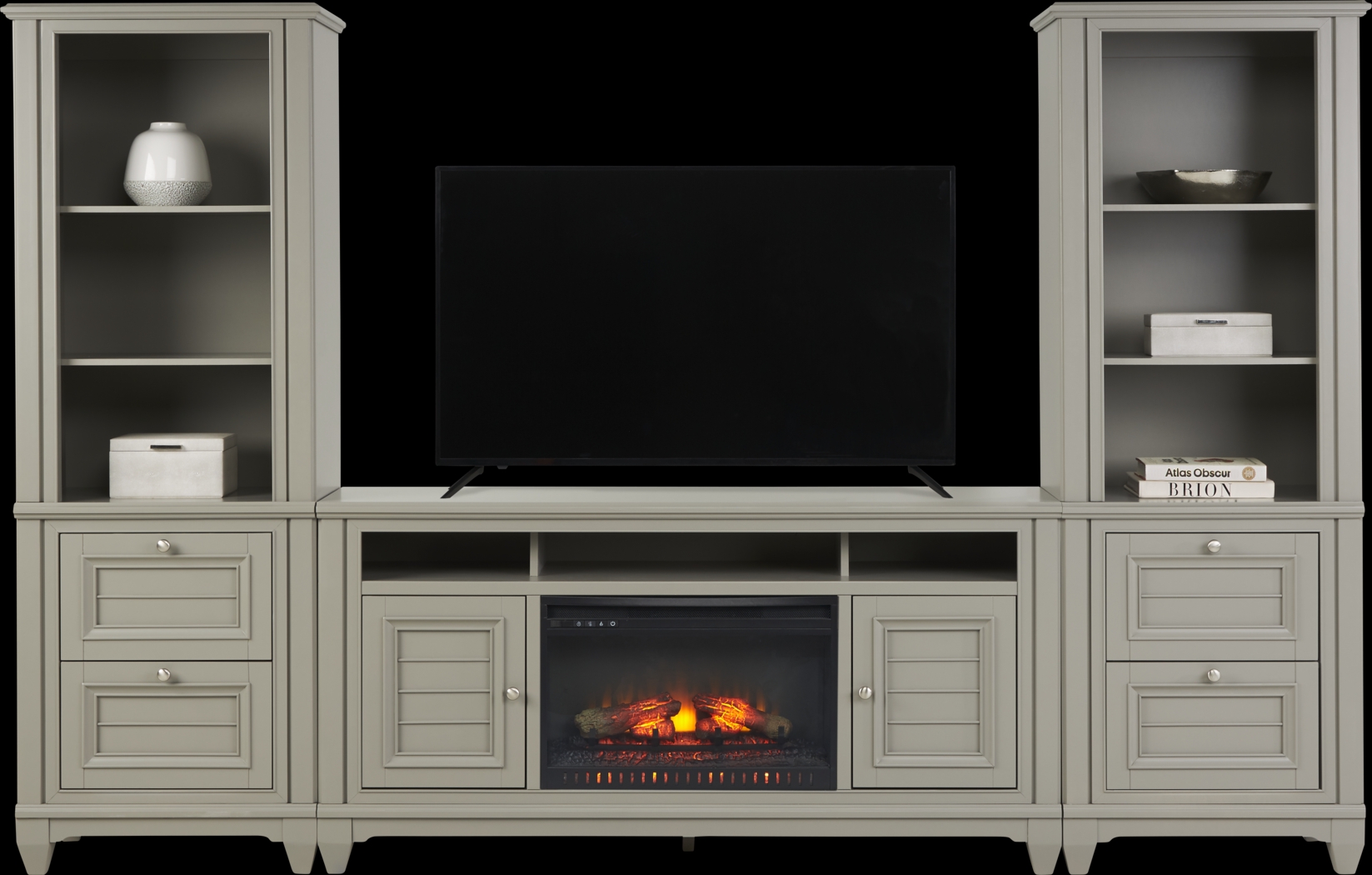 Hilton Head Gray 4 Pc Wall Unit with 66 in. Console and Electric Log Fireplace - Thumbnail - Image 2