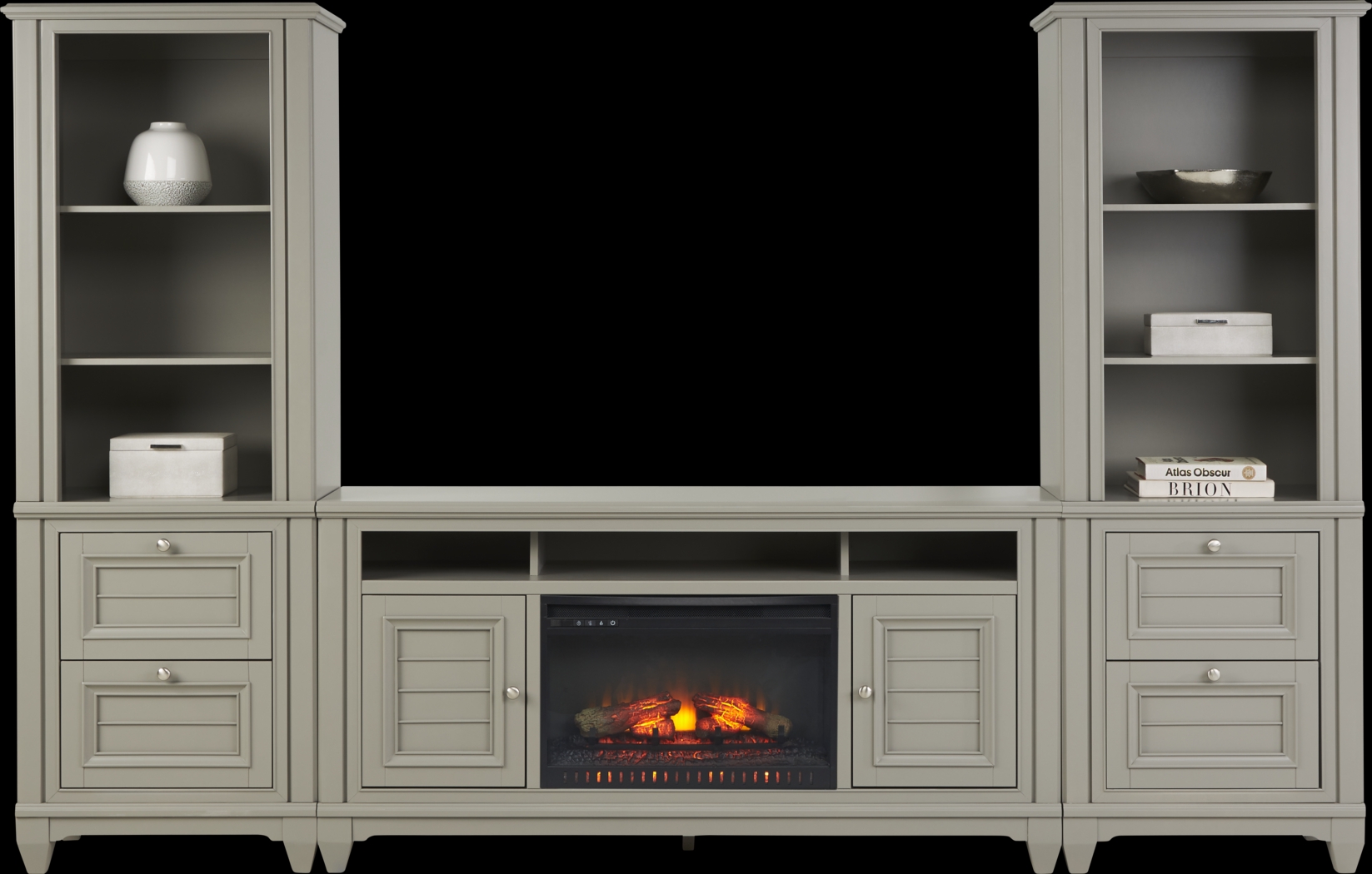 Hilton Head Gray 4 Pc Wall Unit with 66 in. Console and Electric Log Fireplace - Thumbnail - Image 1