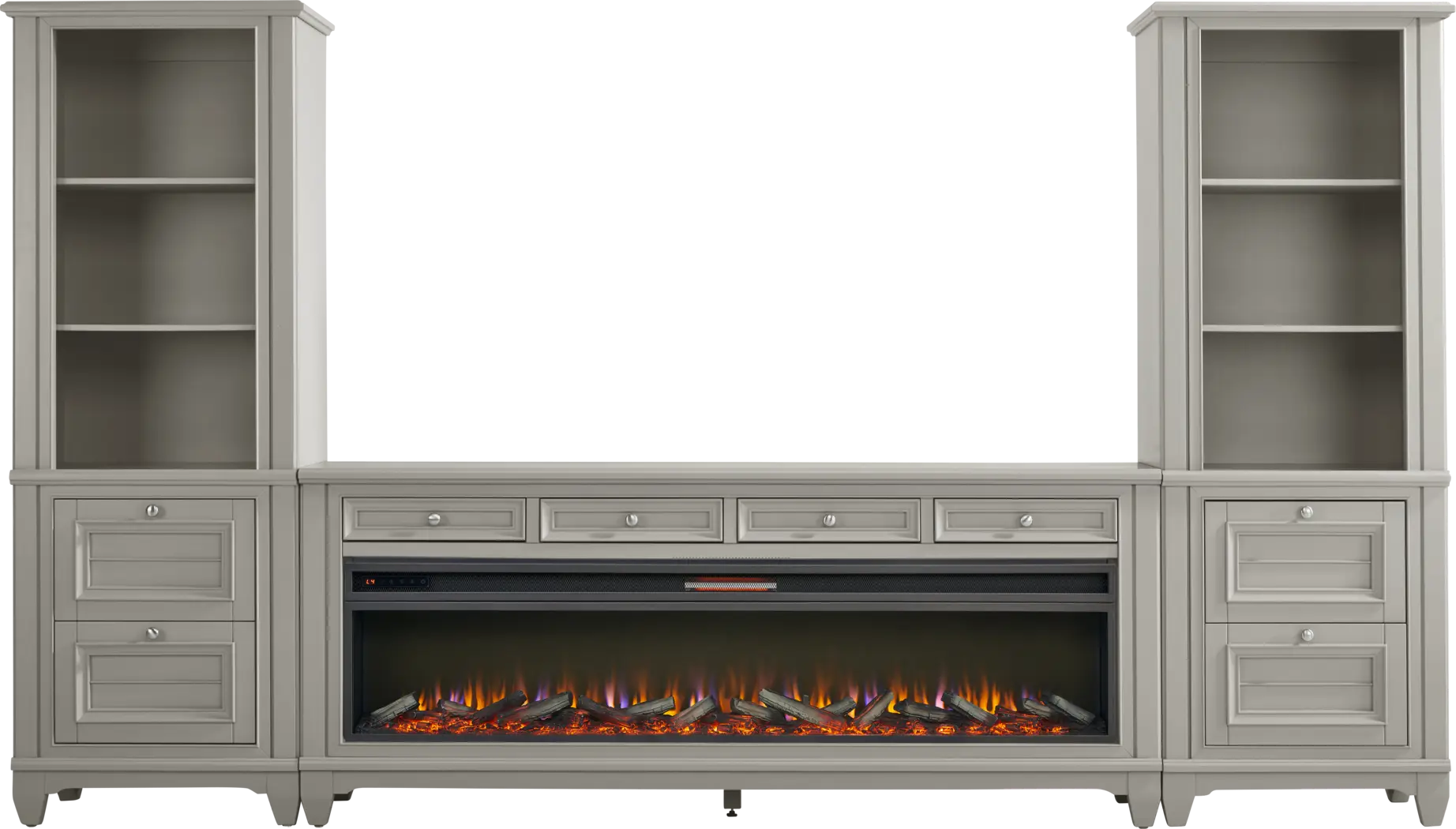 Hilton Head Gray 4 Pc Wall Unit with 80 in. Console and Electric Log Fireplace - Thumbnail - Image 1