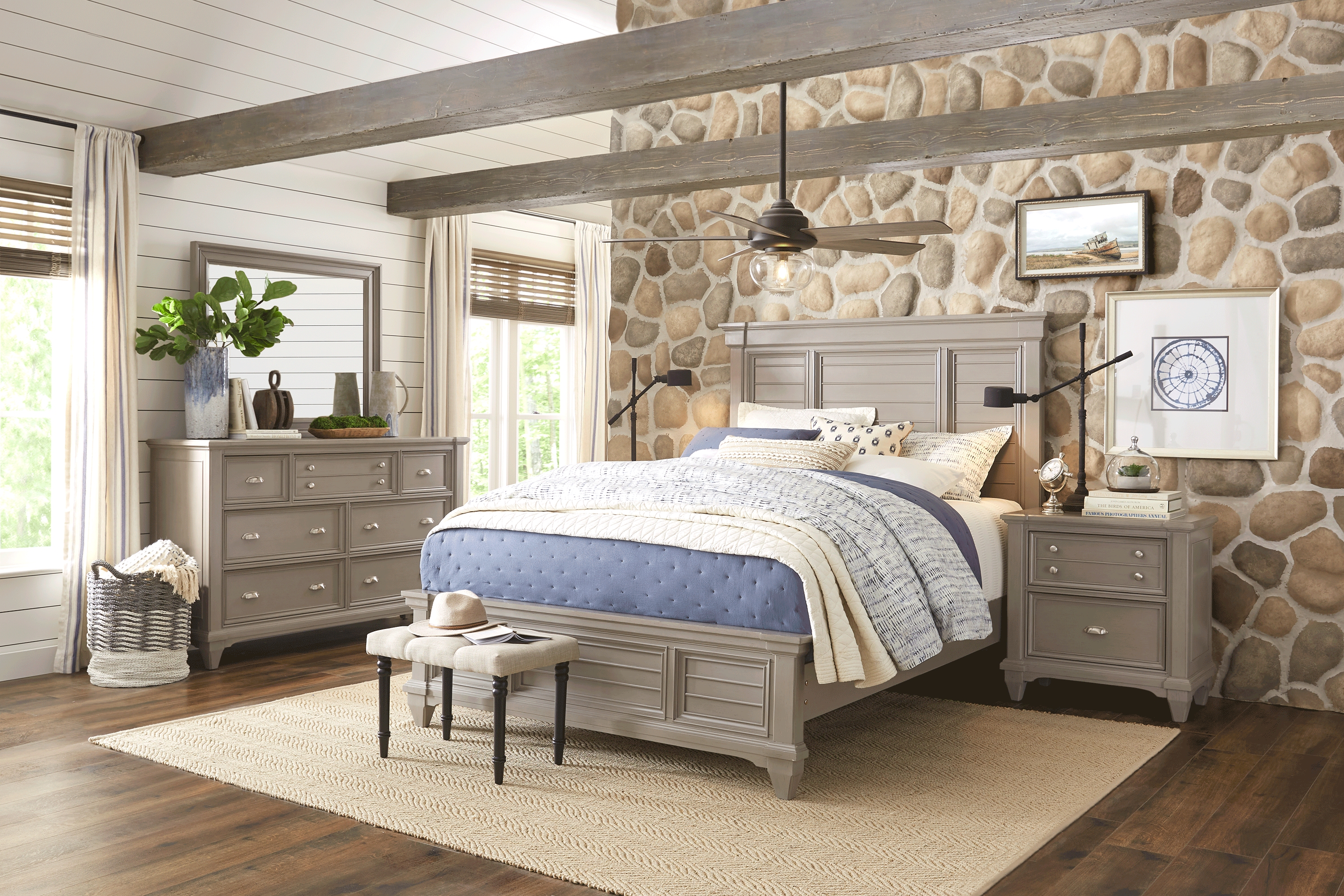 Hilton Head Gray 5 Pc King Panel Bedroom - Thumbnail - Image 1