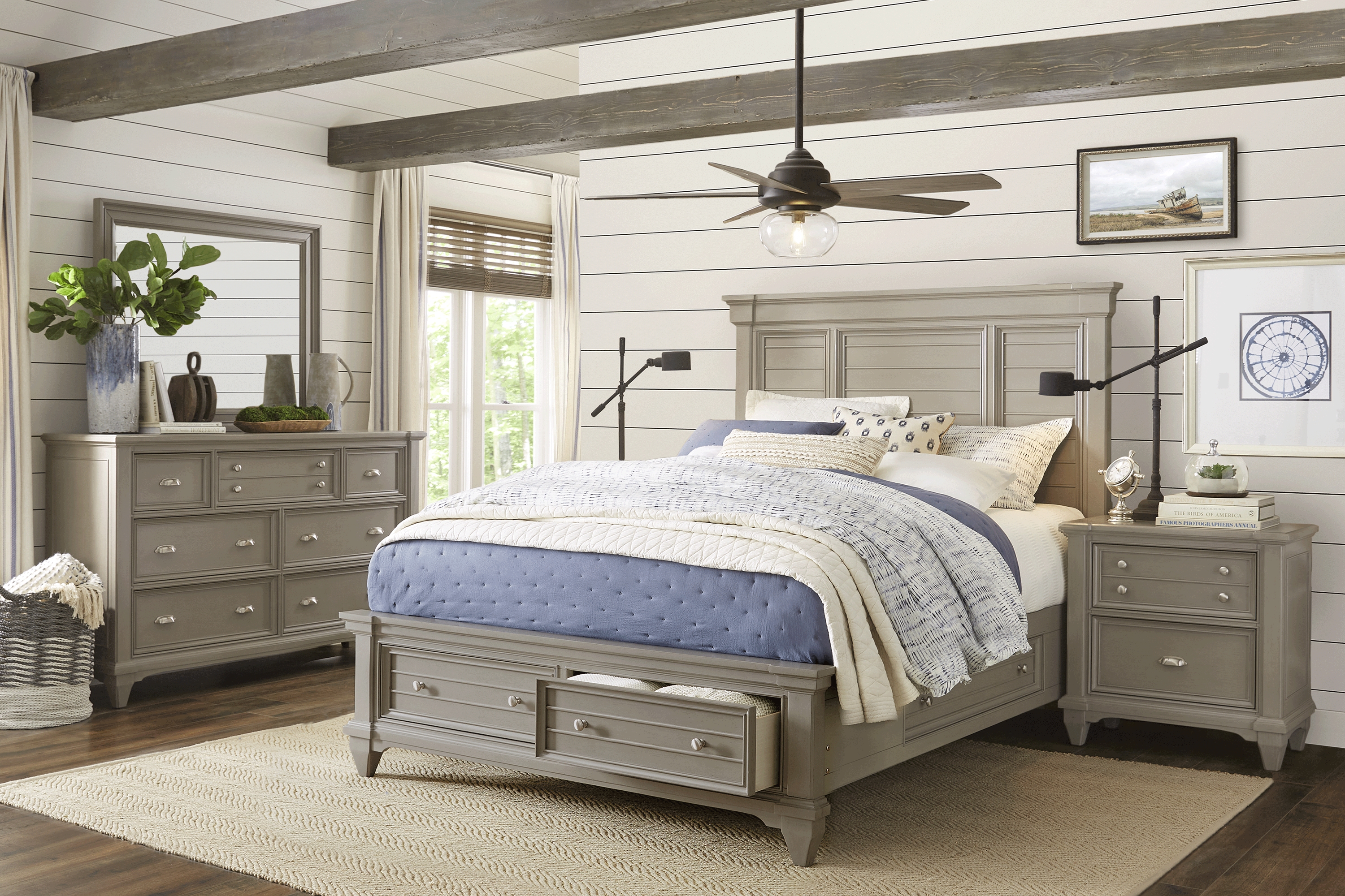 Hilton Head Gray 5 Pc King Storage Bedroom - Thumbnail - Image 1