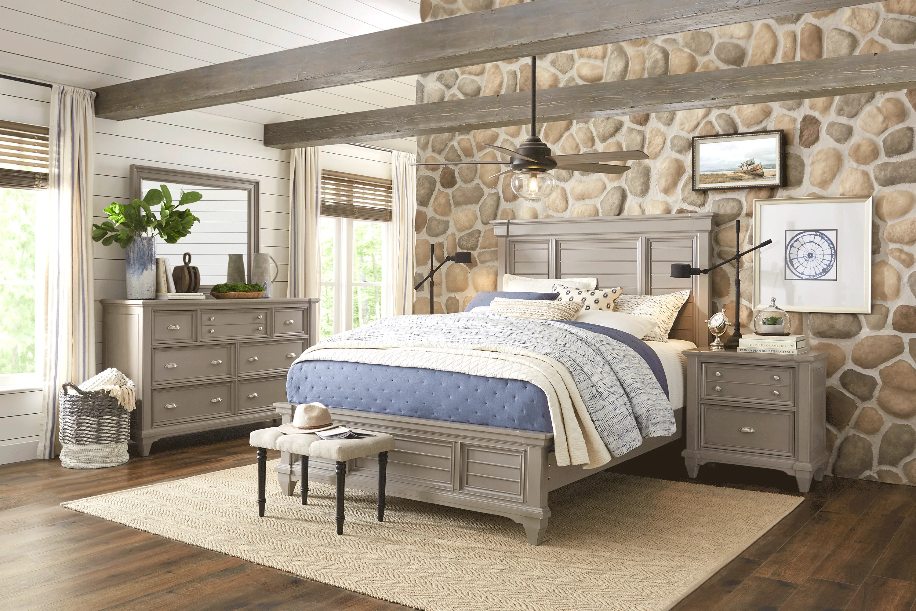 Hilton Head Gray 7 Pc King Panel Bedroom - Thumbnail - Image 1