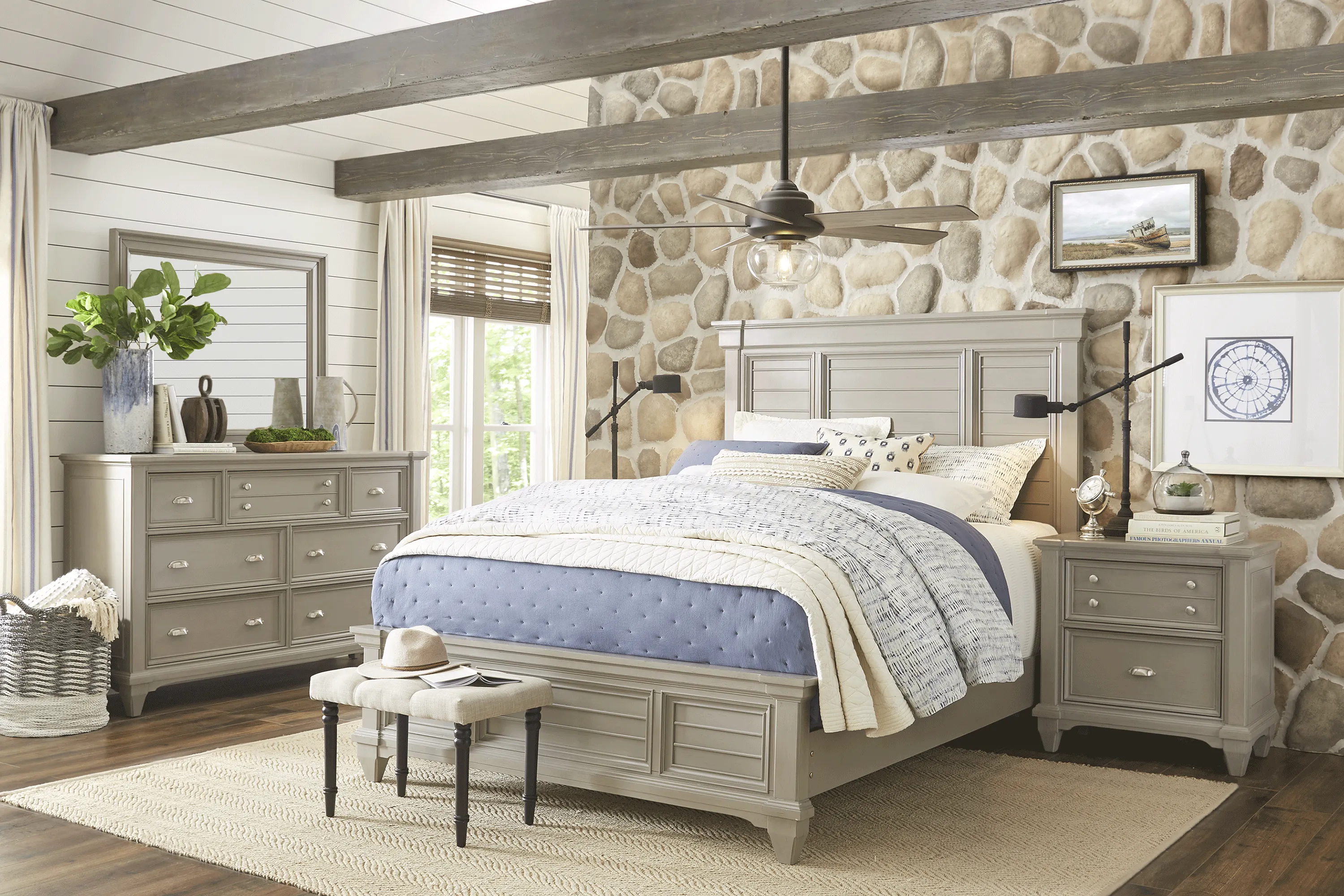 Hilton Head Gray 7 Pc King Panel Bedroom - Thumbnail - Image 1