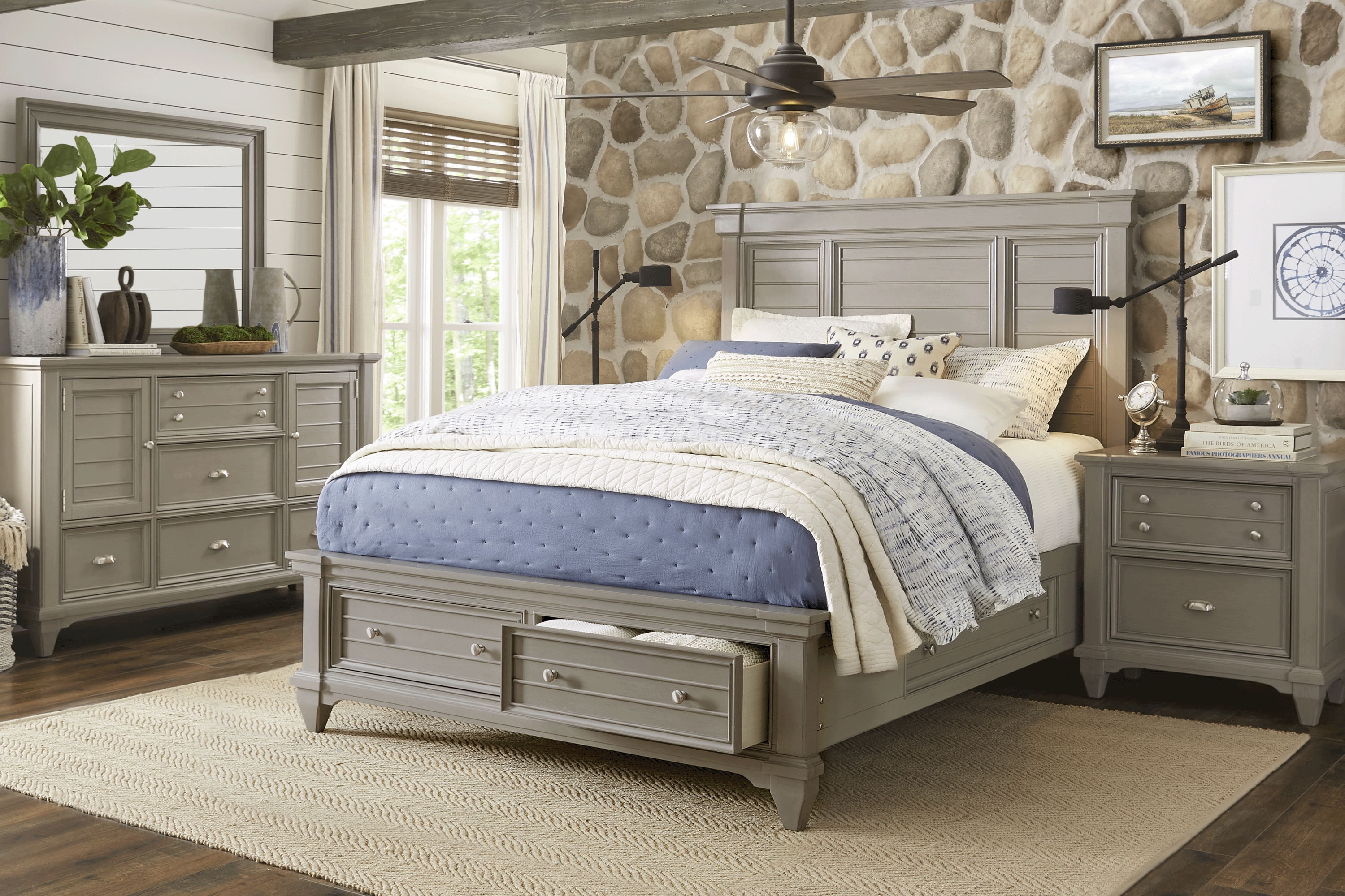 Hilton Head Gray 7 Pc King Storage Bedroom - Thumbnail - Image 1