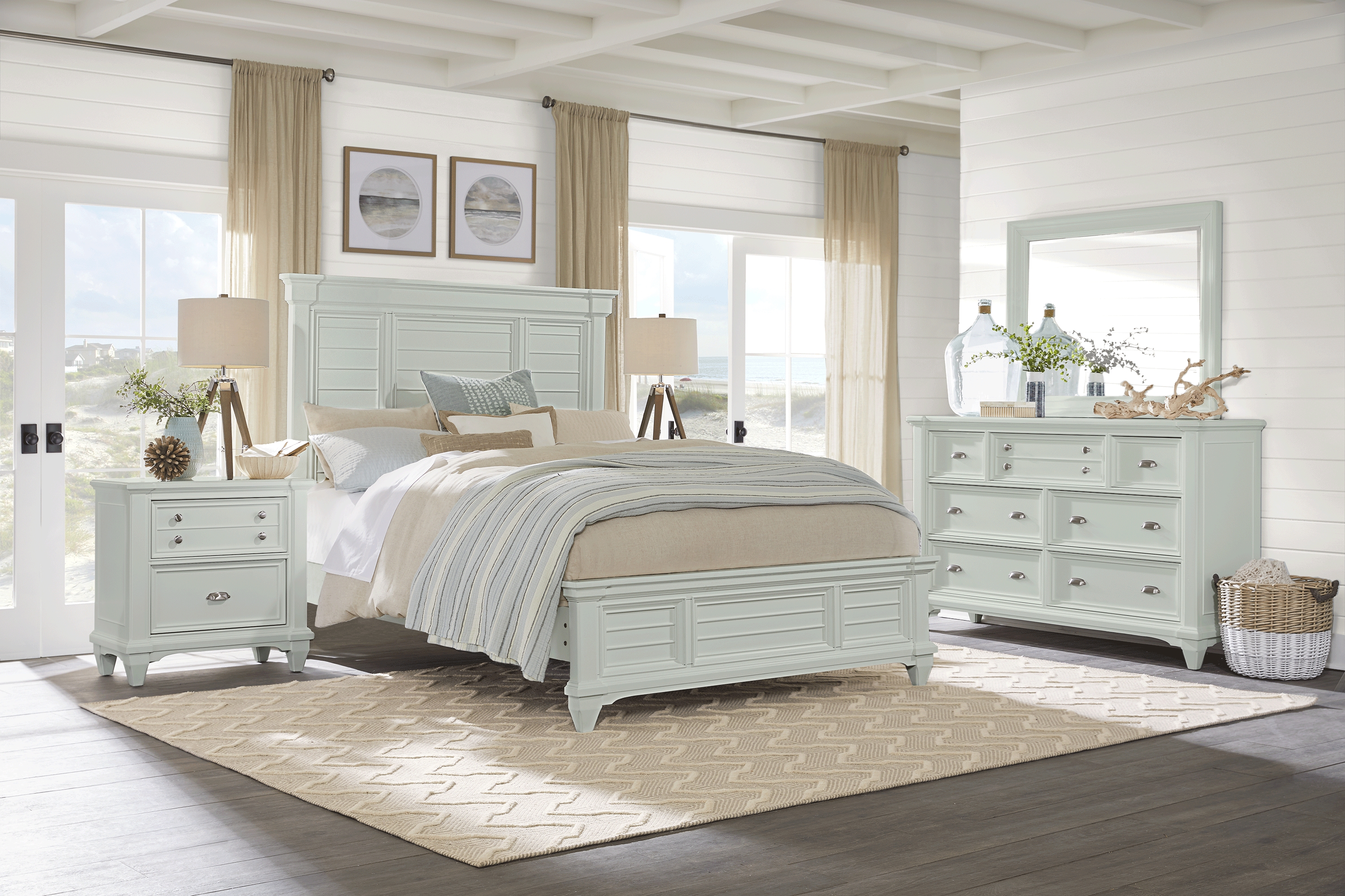 Hilton Head Mint 5 Pc King Panel Bedroom - Thumbnail - Image 1