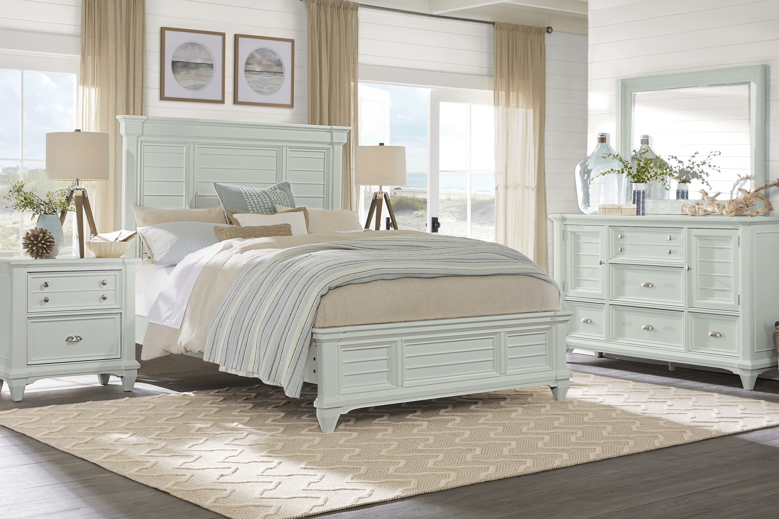 Hilton Head Mint 5 Pc King Panel Bedroom - Thumbnail - Image 1