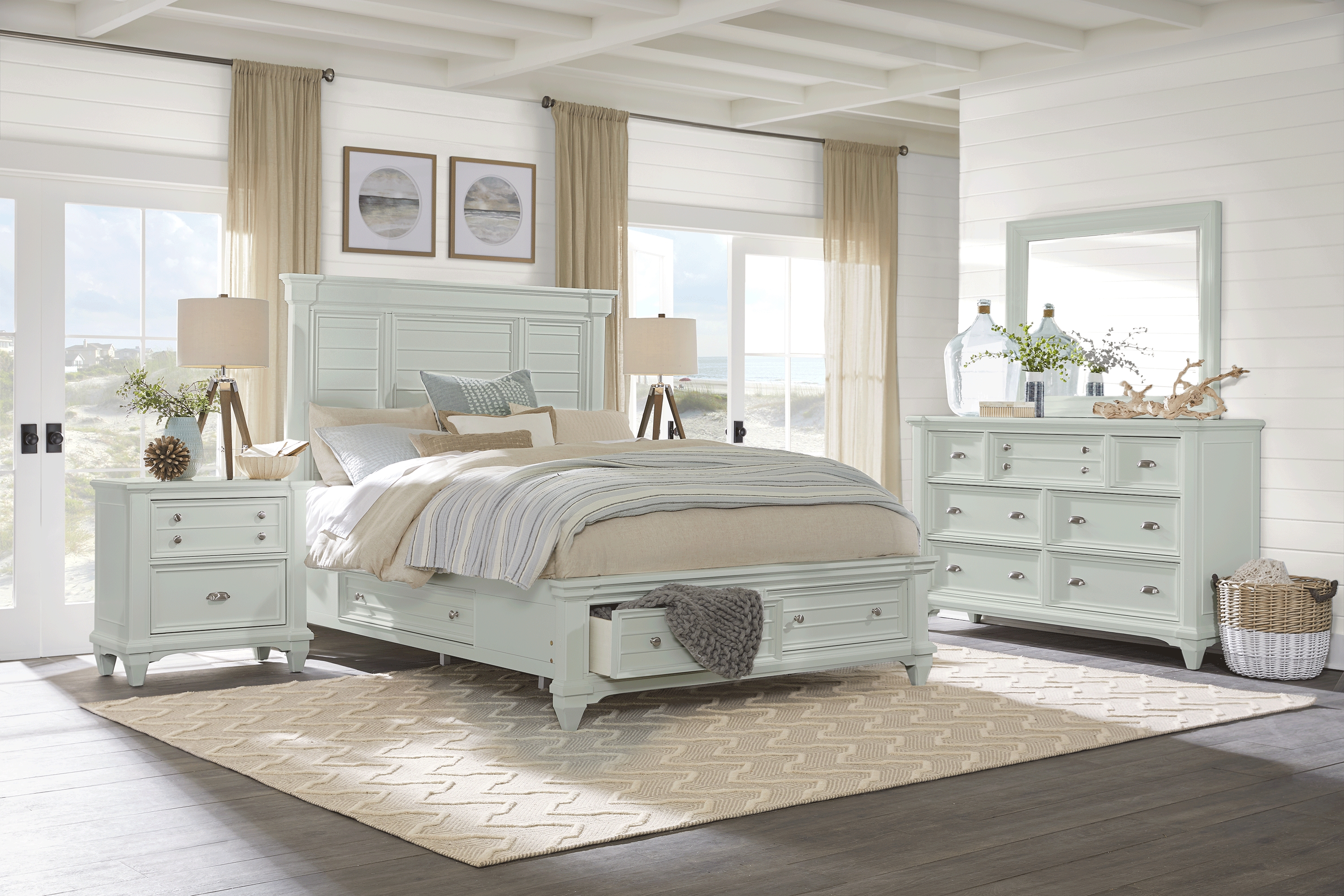Hilton Head Mint 5 Pc King Storage Bedroom - Thumbnail - Image 1