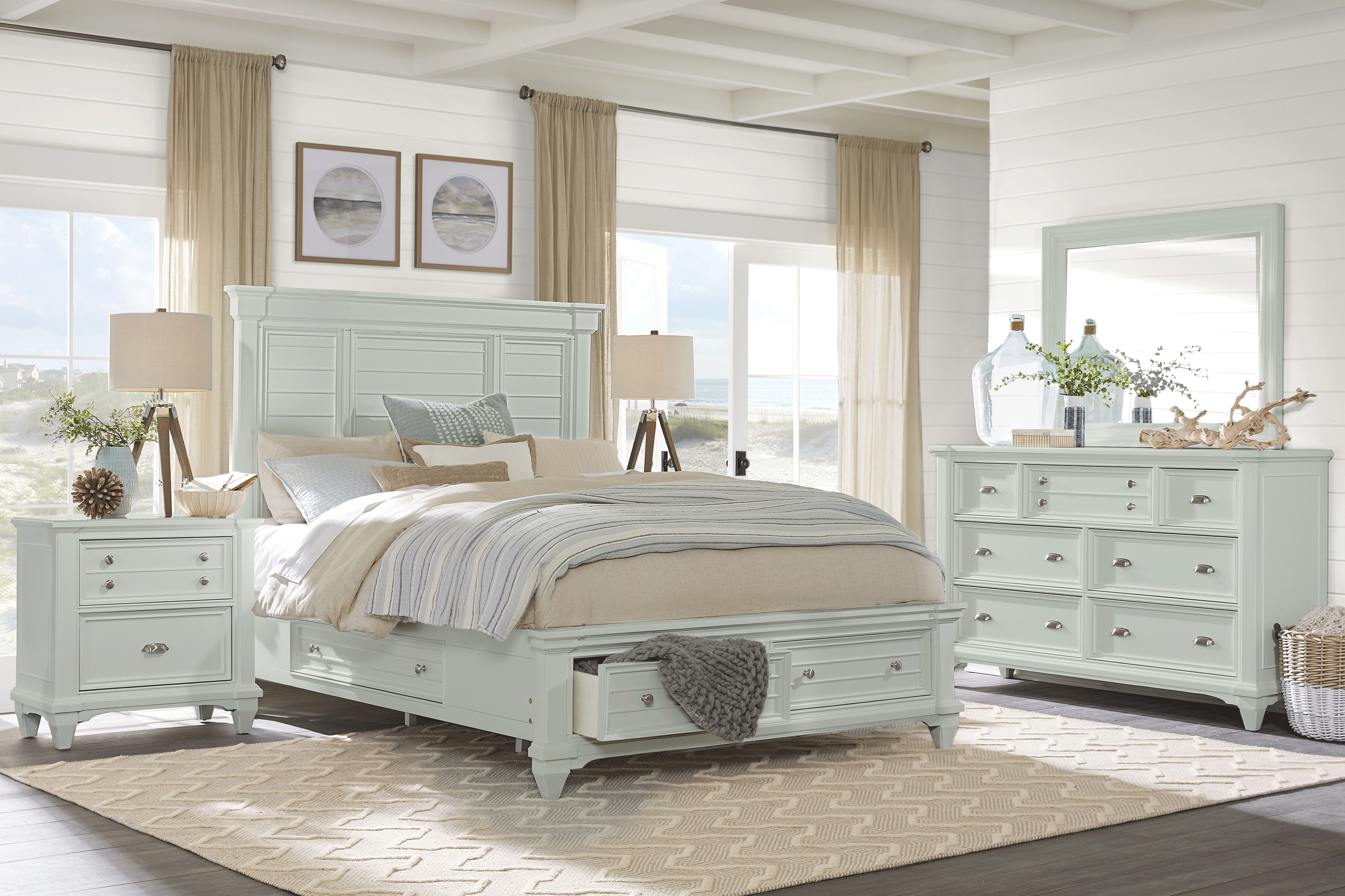 Hilton Head Mint 5 Pc King Storage Bedroom - Thumbnail - Image 1