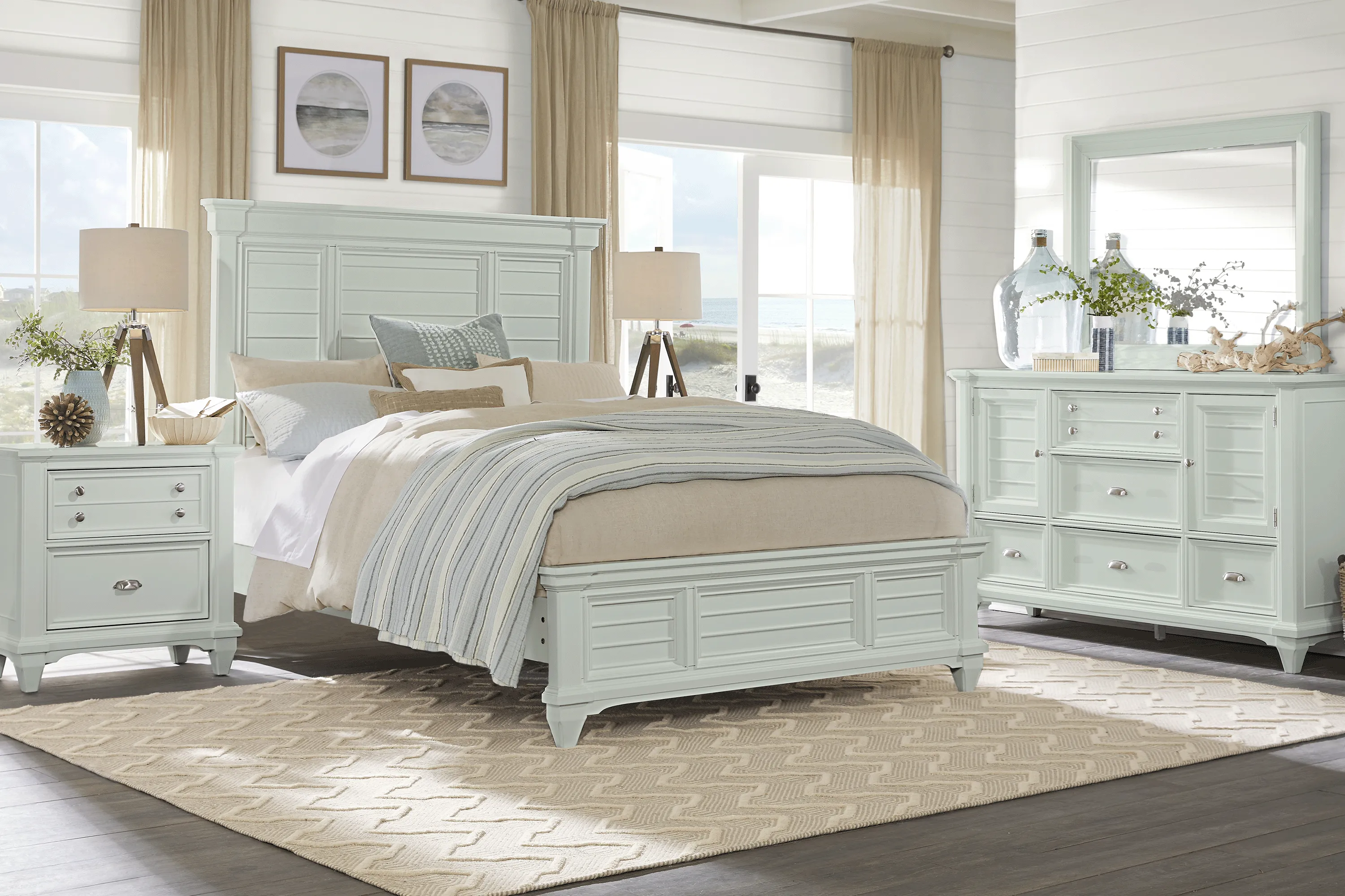 Hilton Head Mint 7 Pc King Panel Bedroom - Thumbnail - Image 1