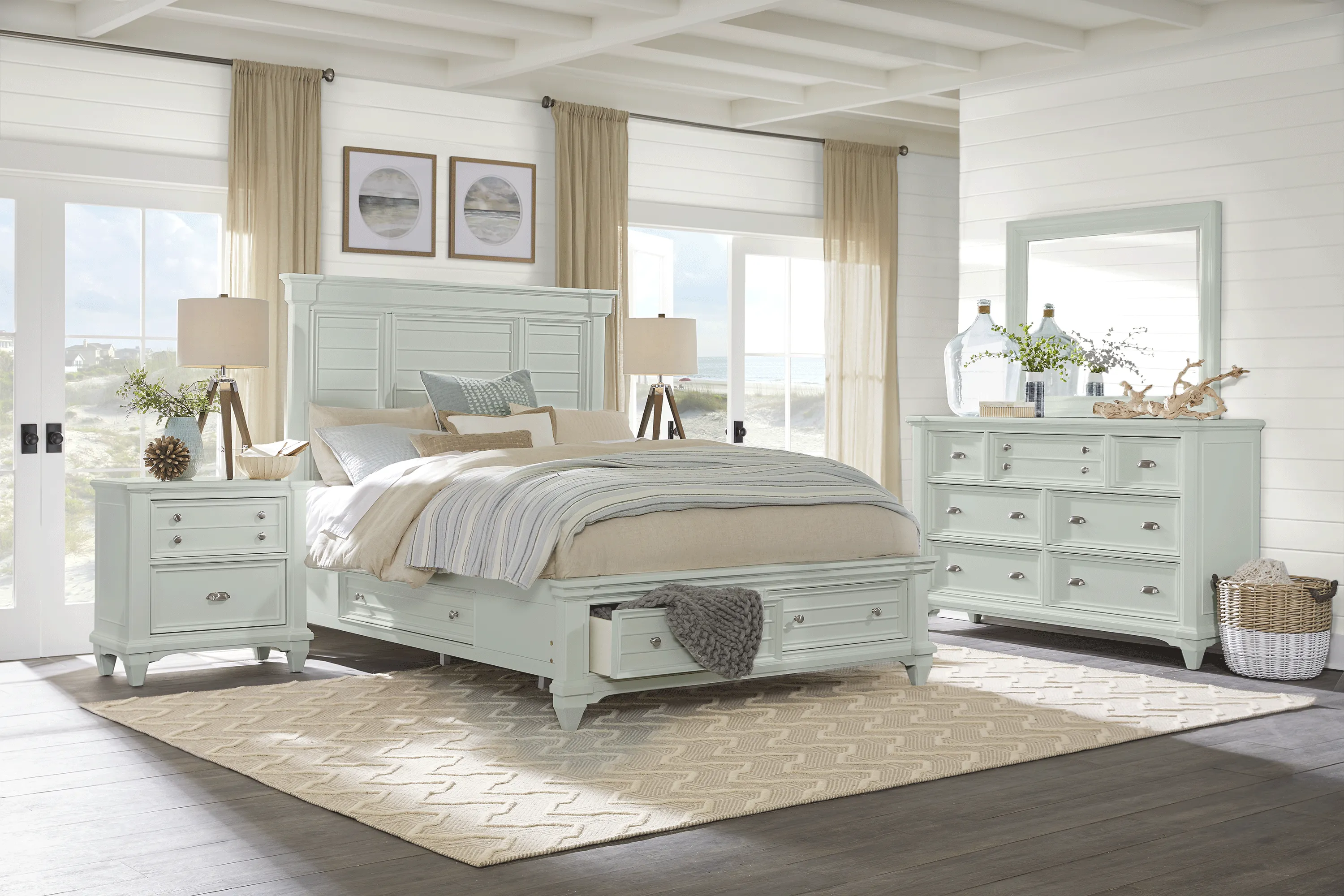 Hilton Head Mint 7 Pc Queen Storage Bedroom - Thumbnail - Image 1
