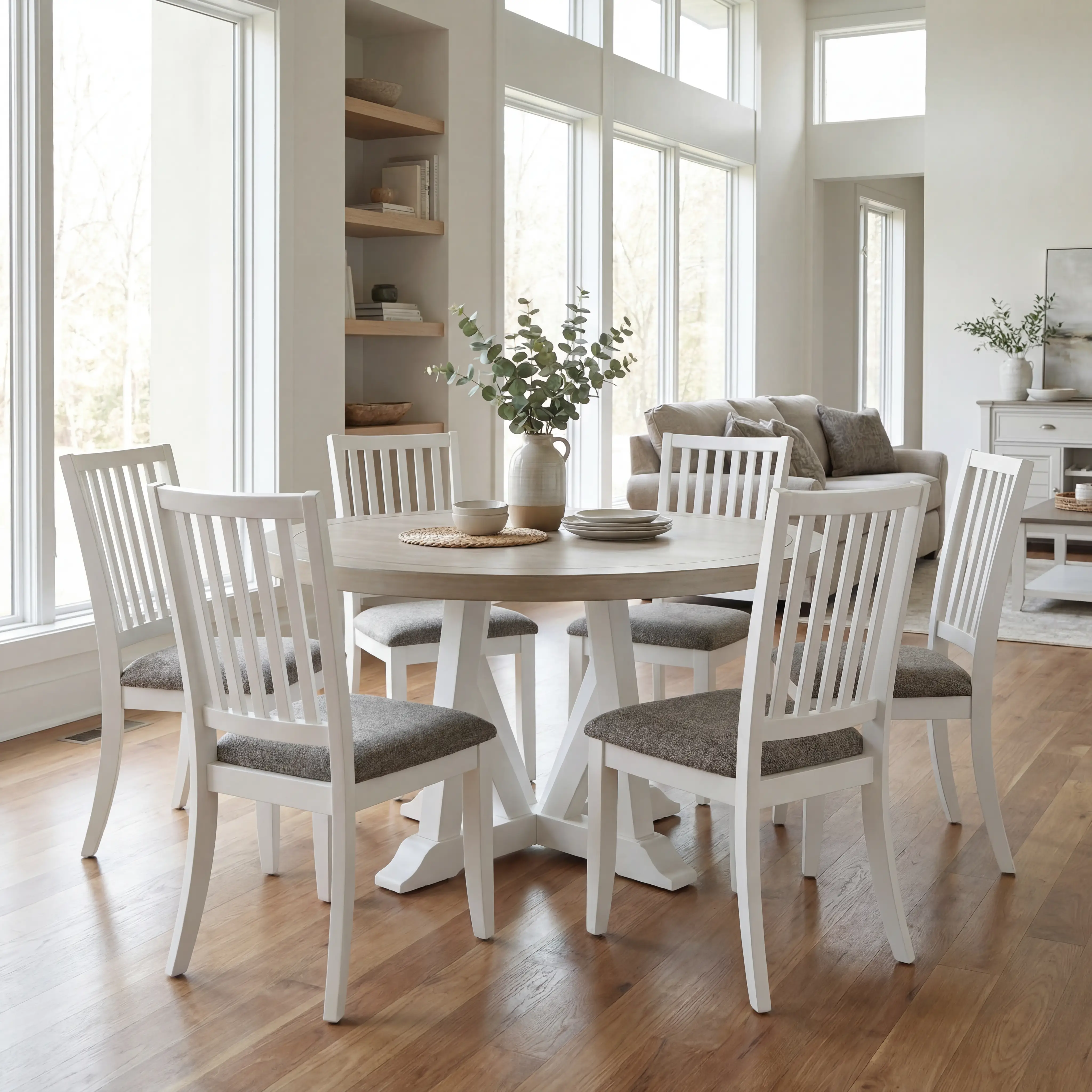 Hilton Head White 5 Pc Round Dining Room with Graphite Chairs - Thumbnail - Image 4