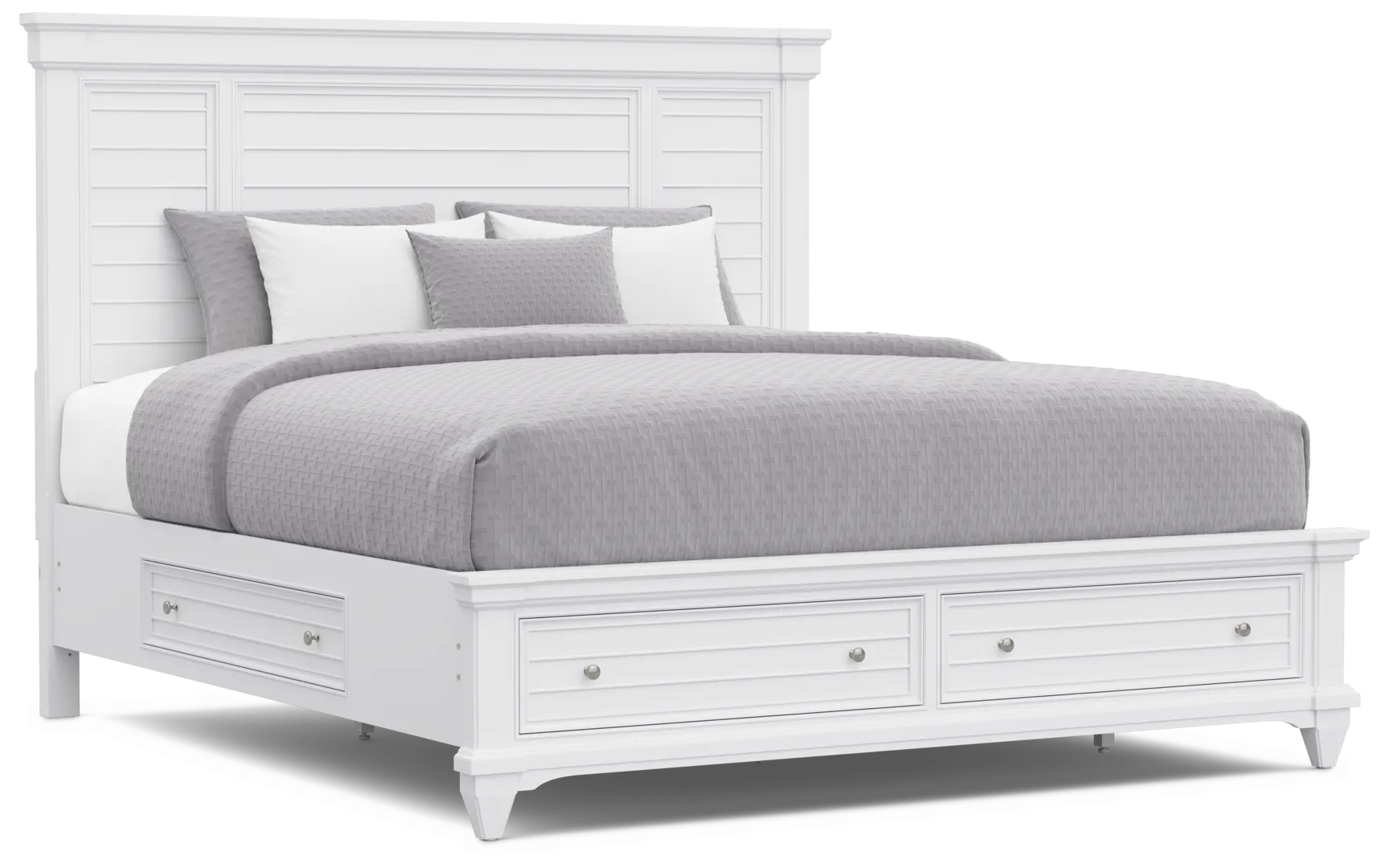 white 3 pc king panel bed with storage