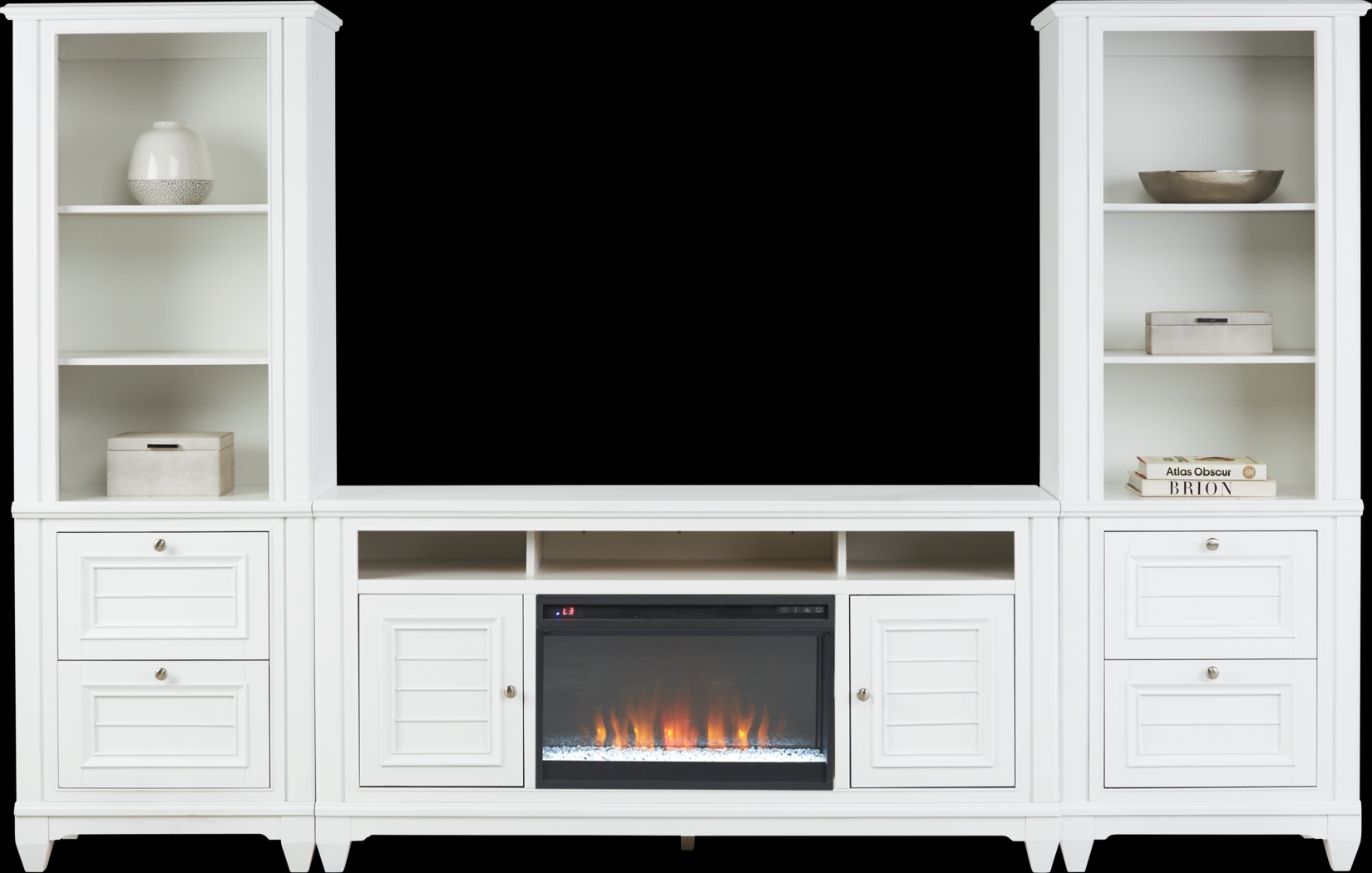Hilton Head White 4 Pc Wall Unit with 66 in. Console and Electric Fireplace - Thumbnail - Image 1