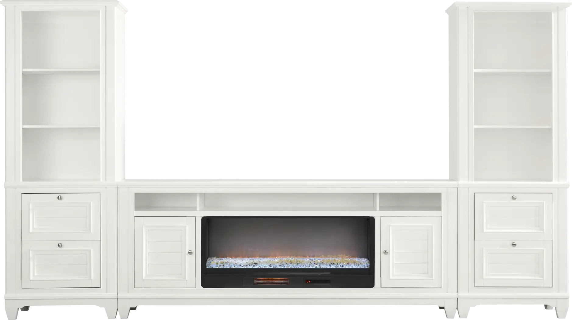 Hilton Head White 4 Pc Wall Unit with 82 in. Console and Electric Fireplace - Thumbnail - Image 1