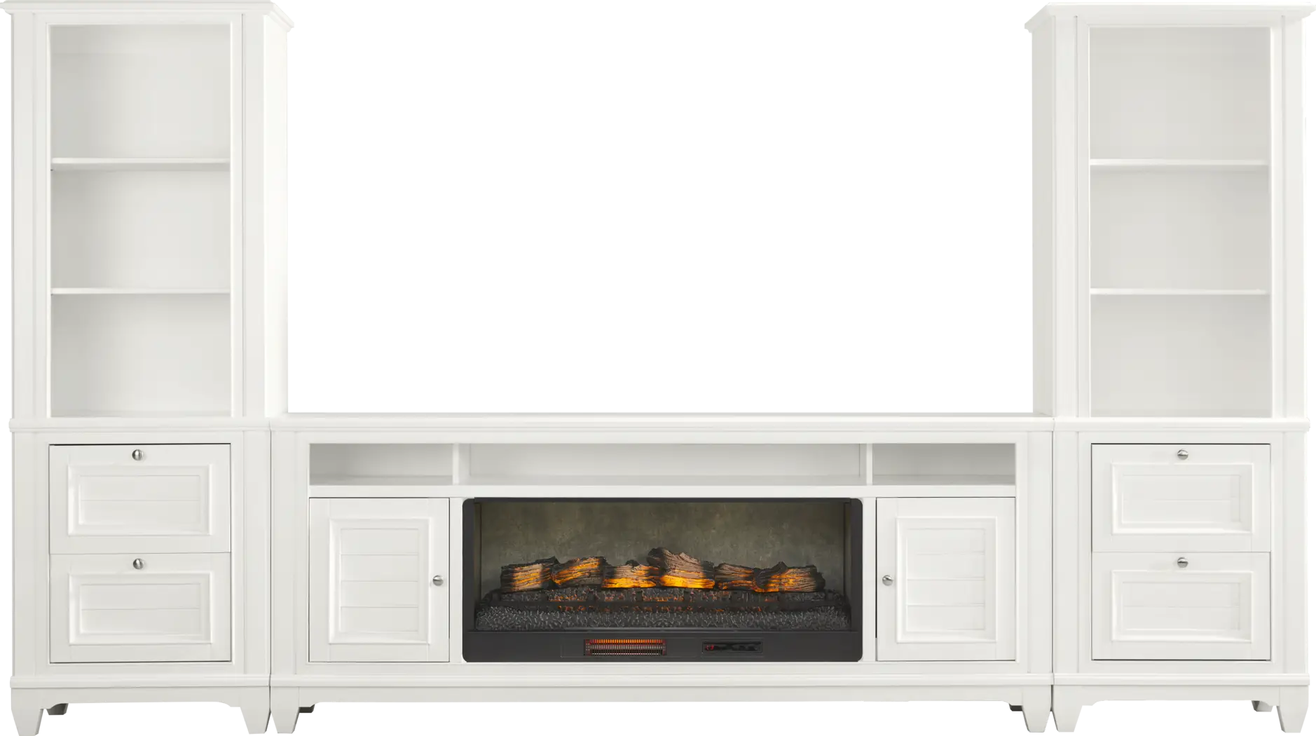 Hilton Head White 4 Pc Wall Unit with 82 in. Console and Electric Log Fireplace - Thumbnail - Image 1