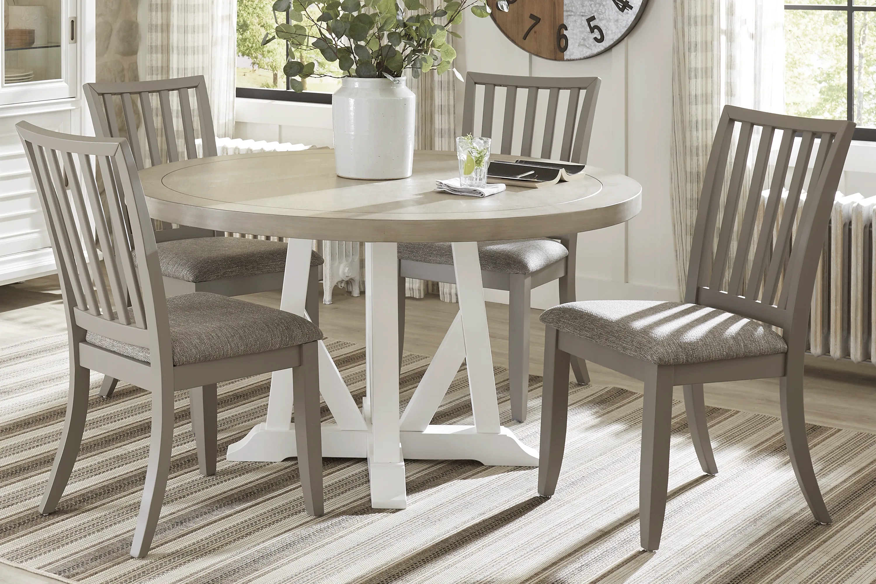 Hilton Head White 5 Pc Round Dining Room with Gray Chairs - Thumbnail - Image 1