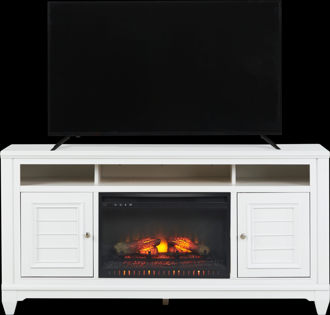Hilton Head White 66 in. Console with Electric Log Fireplace - Thumbnail - Image 2