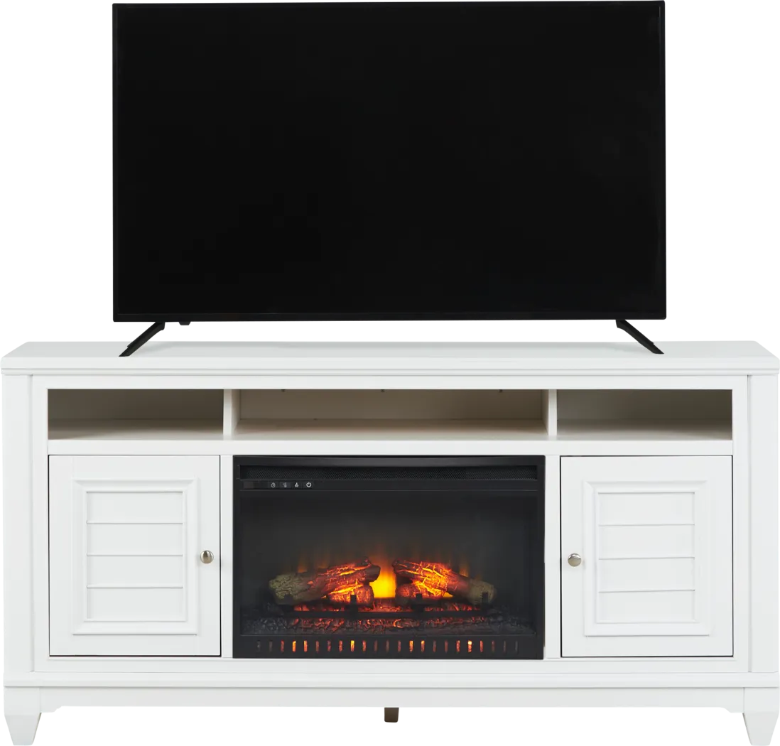 Hilton Head White 66 in. Console with Electric Log Fireplace - Thumbnail - Image 2