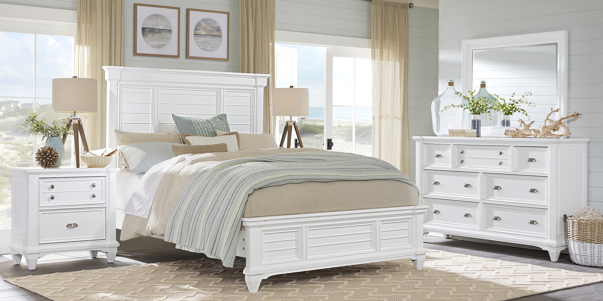 Hilton Head White 7 Pc King Panel Bedroom - Thumbnail - Image 1