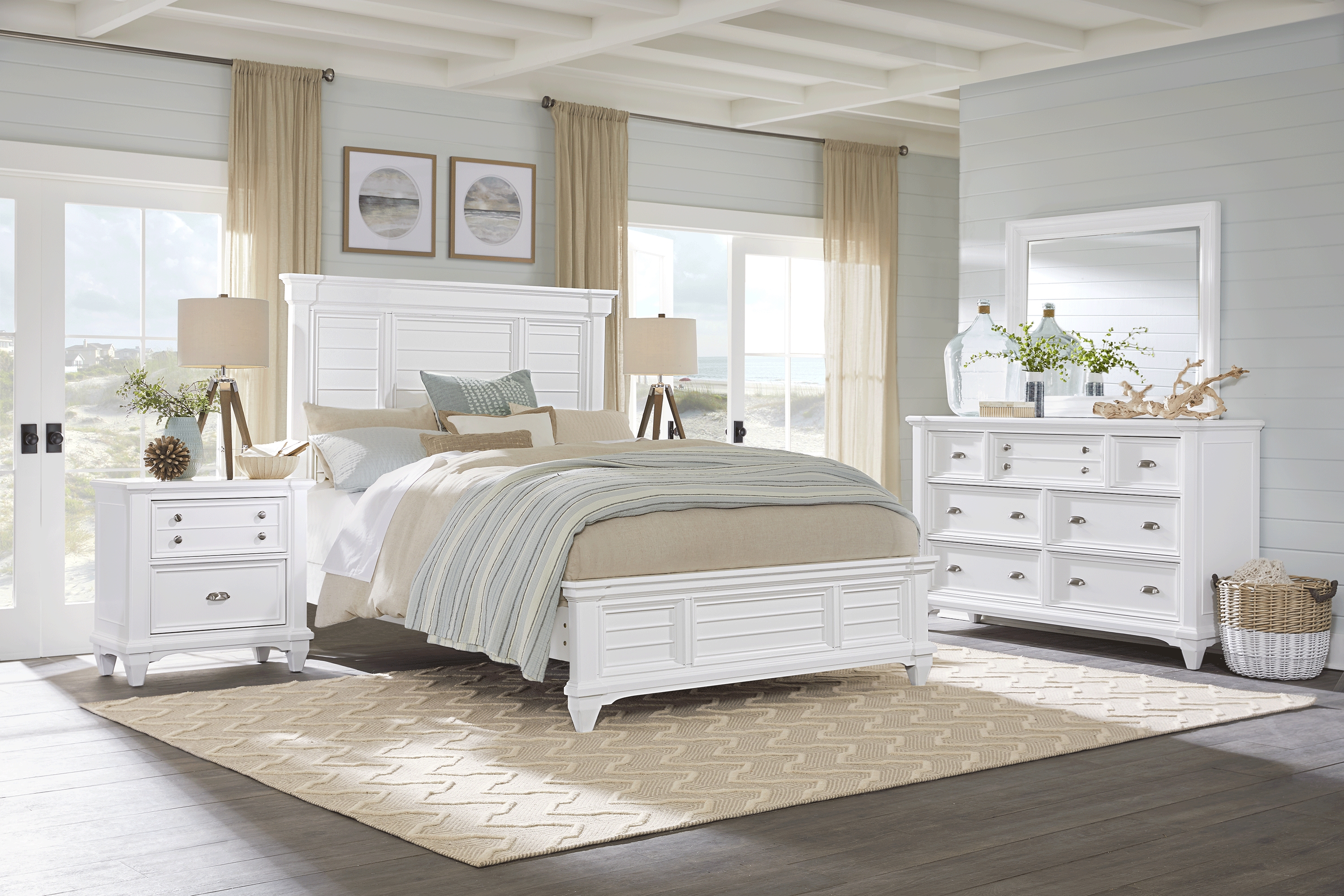 Hilton Head White 7 Pc Queen Panel Bedroom - Thumbnail - Image 1