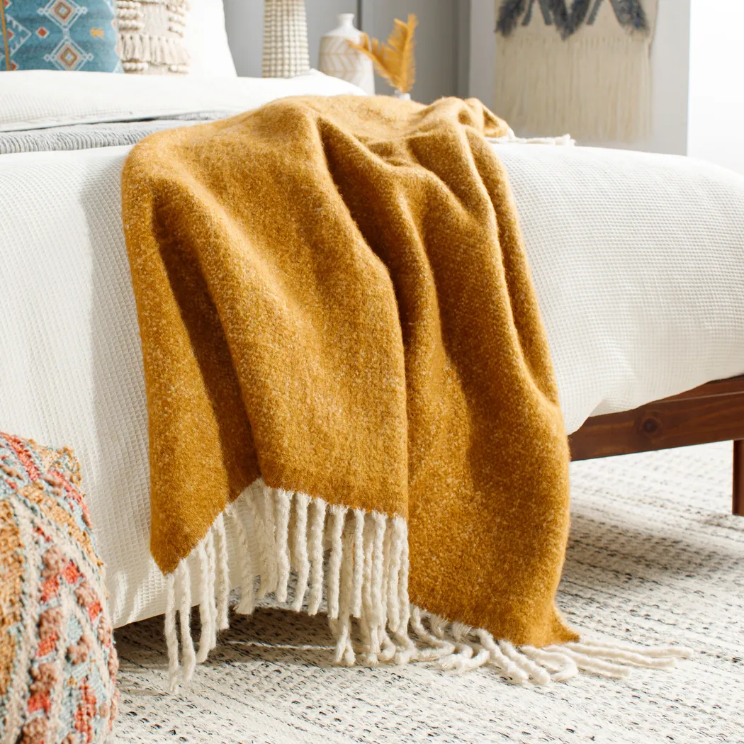 Hisari Mustard Throw Blanket - Thumbnail - Image 2