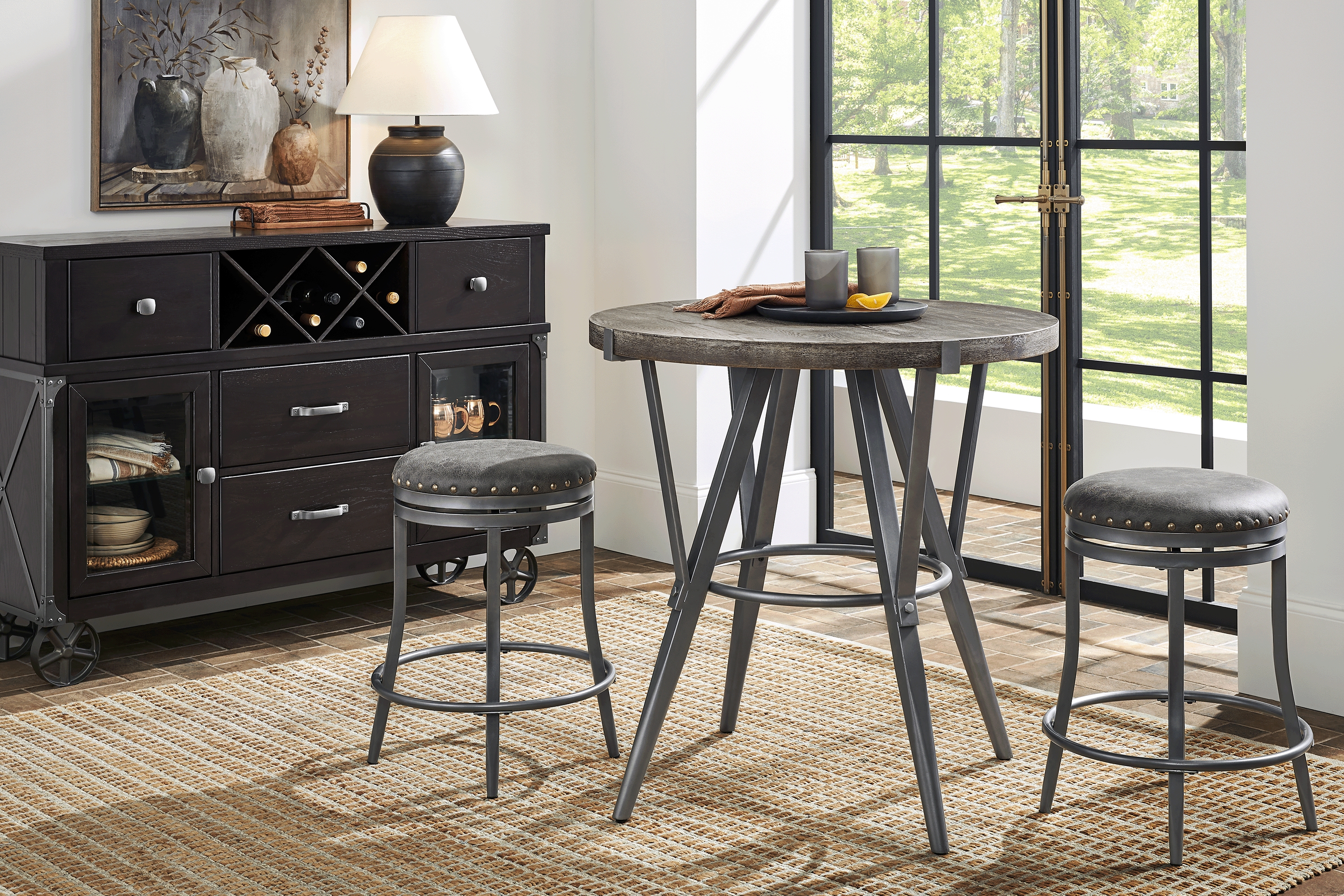 Hitchens Gray Swivel Bar Stool - Thumbnail - Image 2