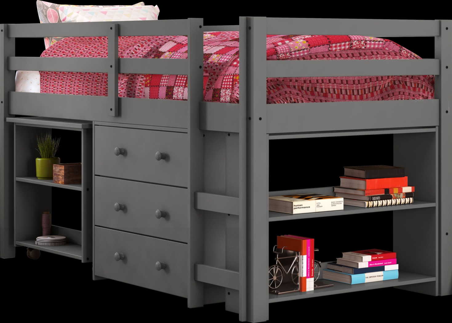 Hollis Ridge Gray Twin Student Loft Bed with Desk, Chest and Bookcase - Thumbnail - Image 3