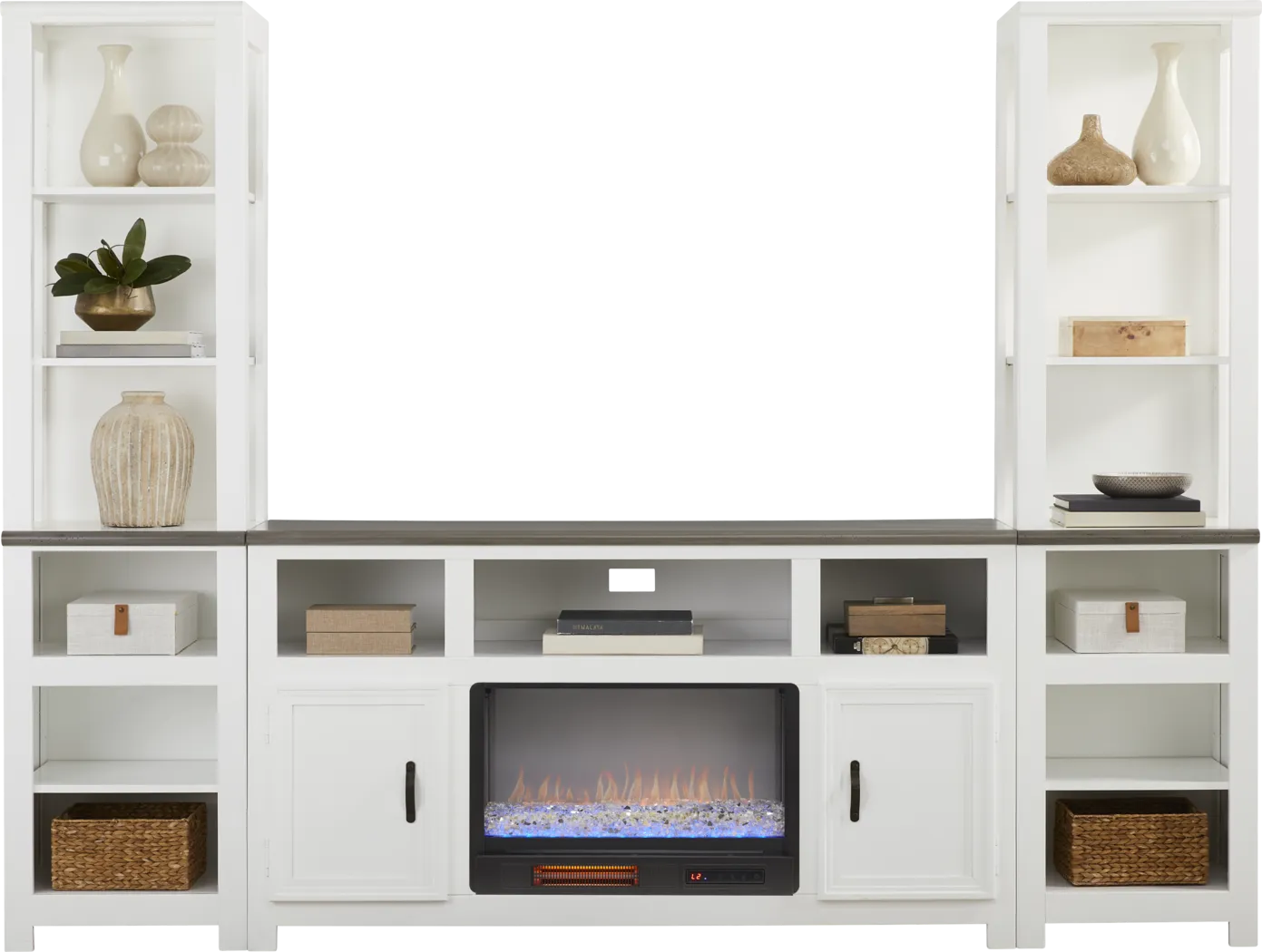 Hollow Ridge White 3 Pc Wall Unit with 63 in. Console and Electric Fireplace - Thumbnail - Image 2