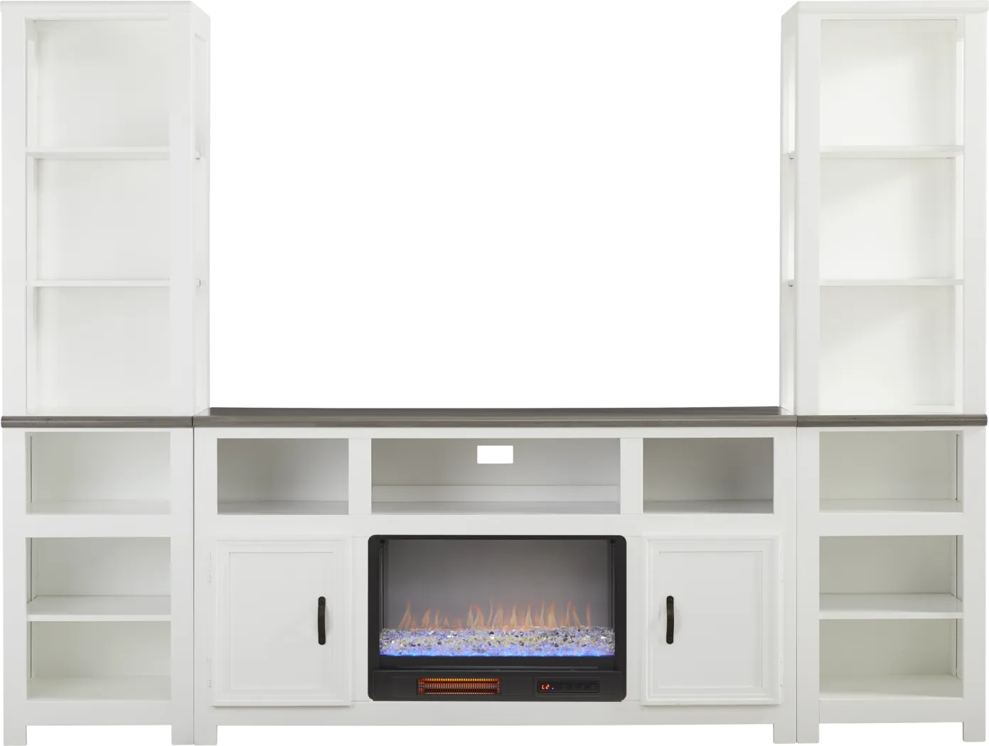 Hollow Ridge White 3 Pc Wall Unit with 63 in. Console and Electric Fireplace - Thumbnail - Image 1