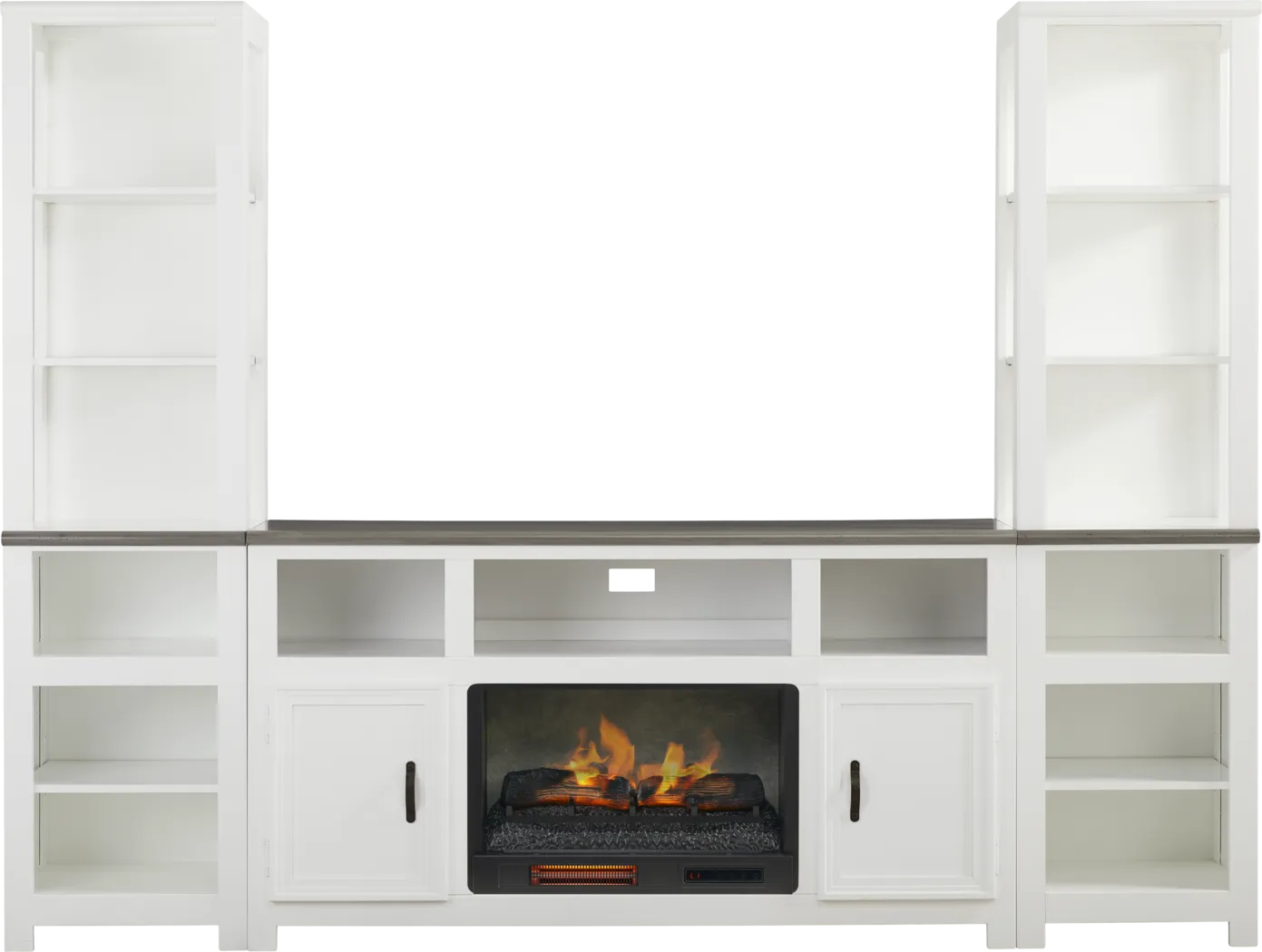 Hollow Ridge White 3 Pc Wall Unit with 63 in. Console and Electric Log Fireplace - Thumbnail - Image 1