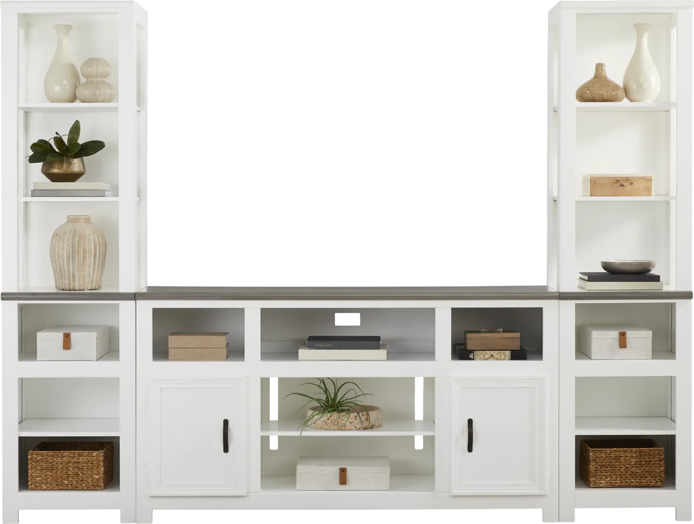 Hollow Ridge White 3 Pc Wall Unit with 63 in. Console - Thumbnail - Image 2