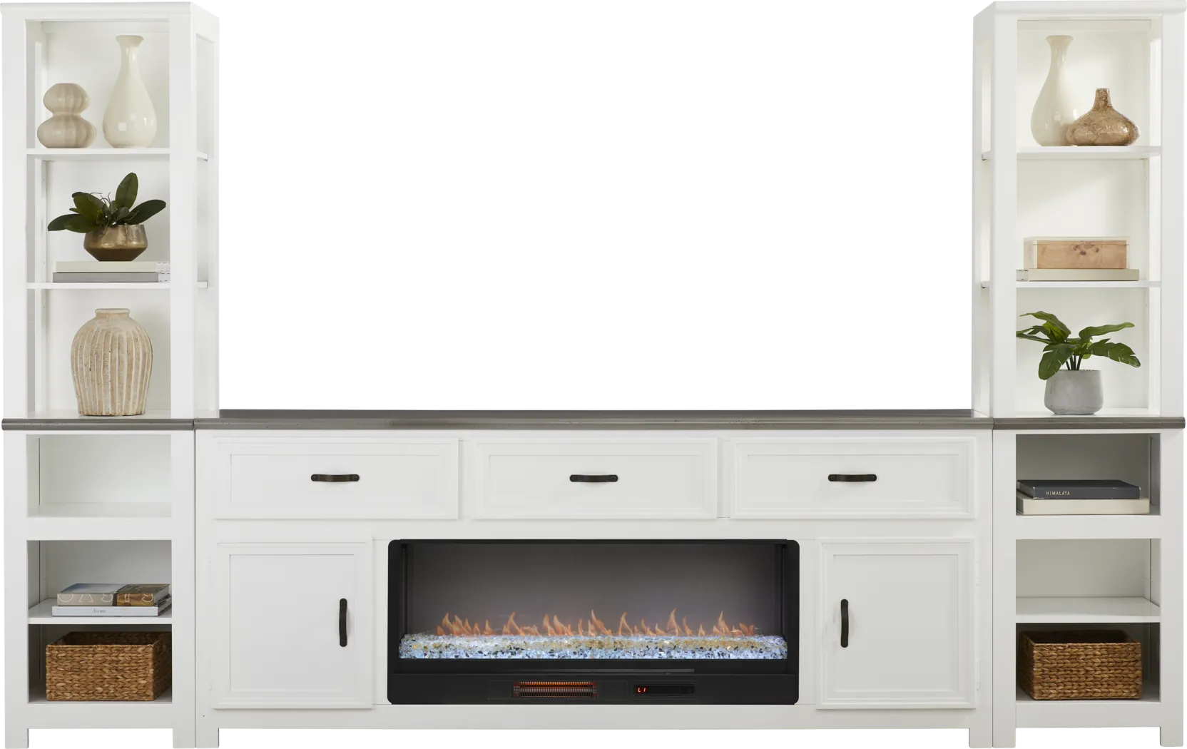 Hollow Ridge White 3 Pc Wall Unit with 84 in. Console and Electric Fireplace - Thumbnail - Image 2