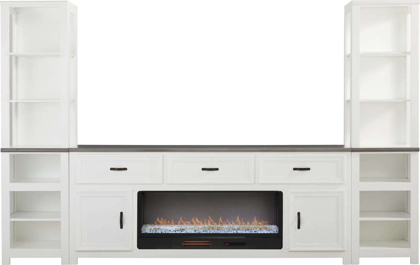 Hollow Ridge White 3 Pc Wall Unit with 84 in. Console and Electric Fireplace - Thumbnail - Image 1