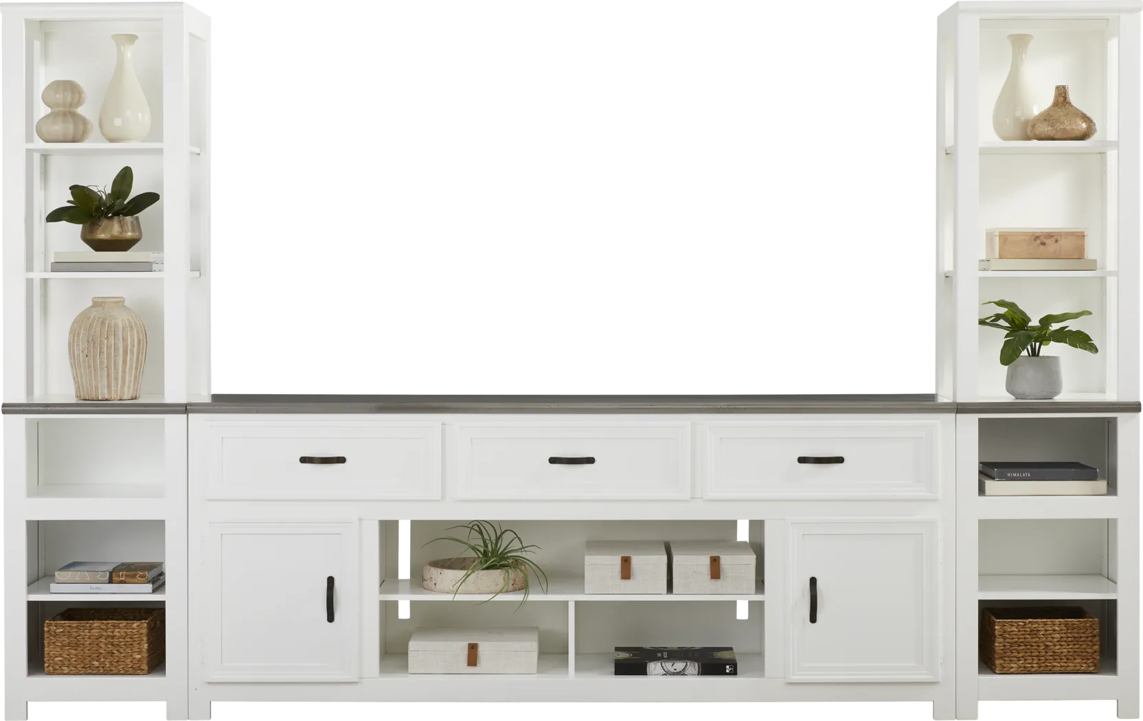 Hollow Ridge White 3 Pc Wall Unit with 84 in. Console - Thumbnail - Image 2