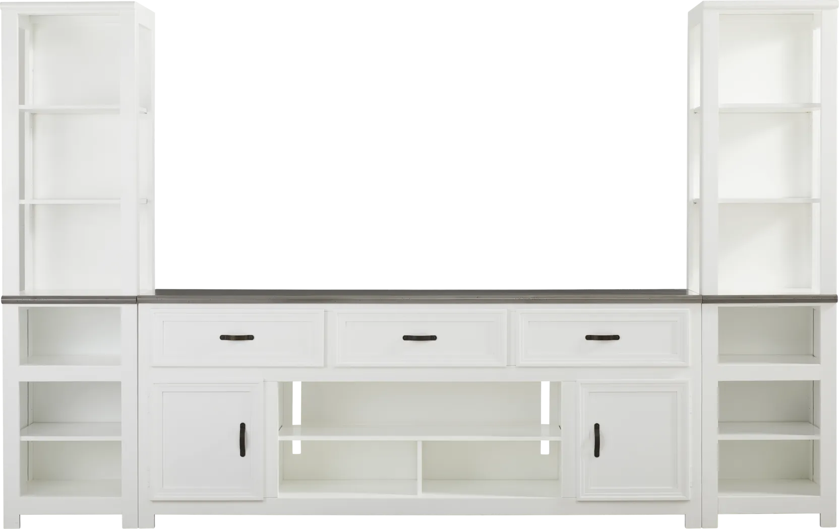 Hollow Ridge White 3 Pc Wall Unit with 84 in. Console - Thumbnail - Image 1