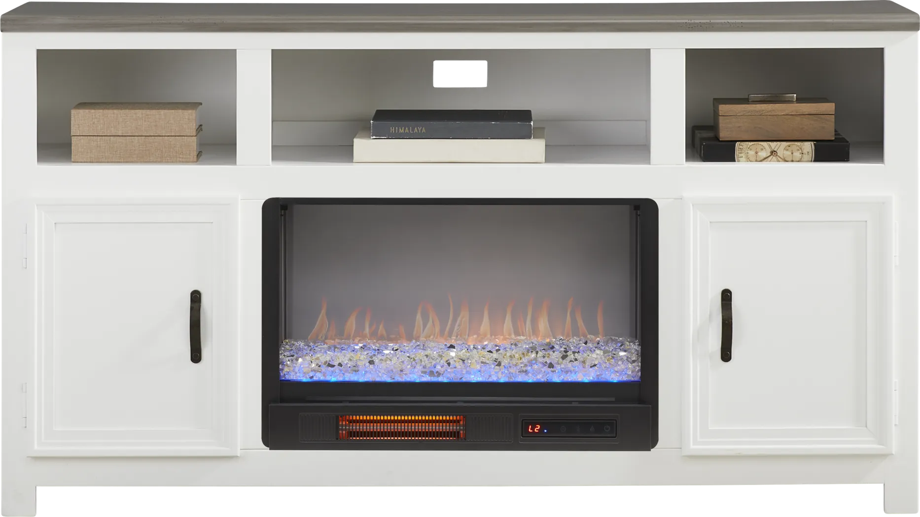 Hollow Ridge White 63 in. Console with Electric Fireplace - Thumbnail - Image 2