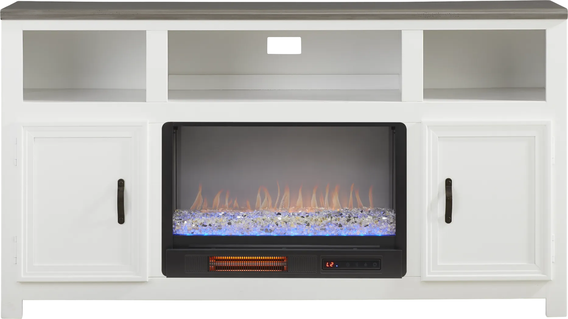 Hollow Ridge White 63 in. Console with Electric Fireplace - Thumbnail - Image 1