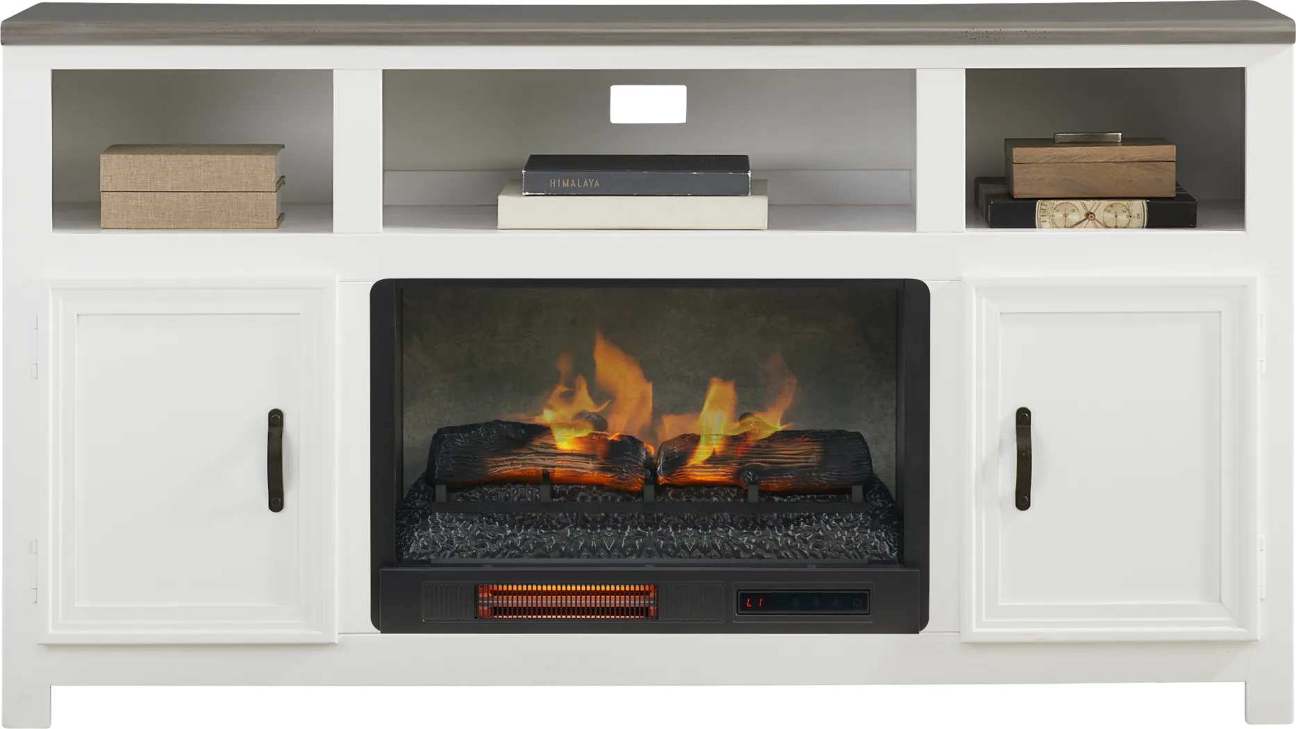 Hollow Ridge White 63 in. Console with Electric Log Fireplace - Thumbnail - Image 2