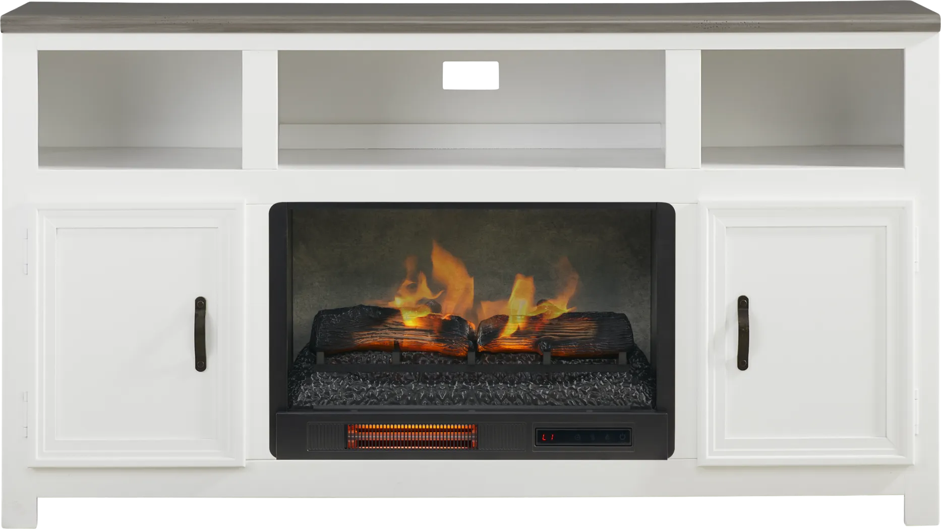 Hollow Ridge White 63 in. Console with Electric Log Fireplace - Thumbnail - Image 1