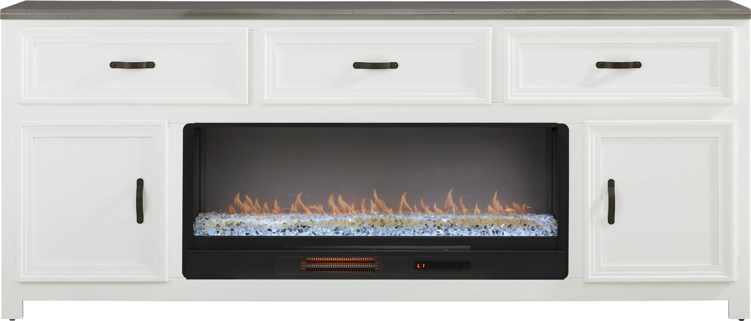 Hollow Ridge White 84 in. Console with Electric Fireplace - Thumbnail - Image 1