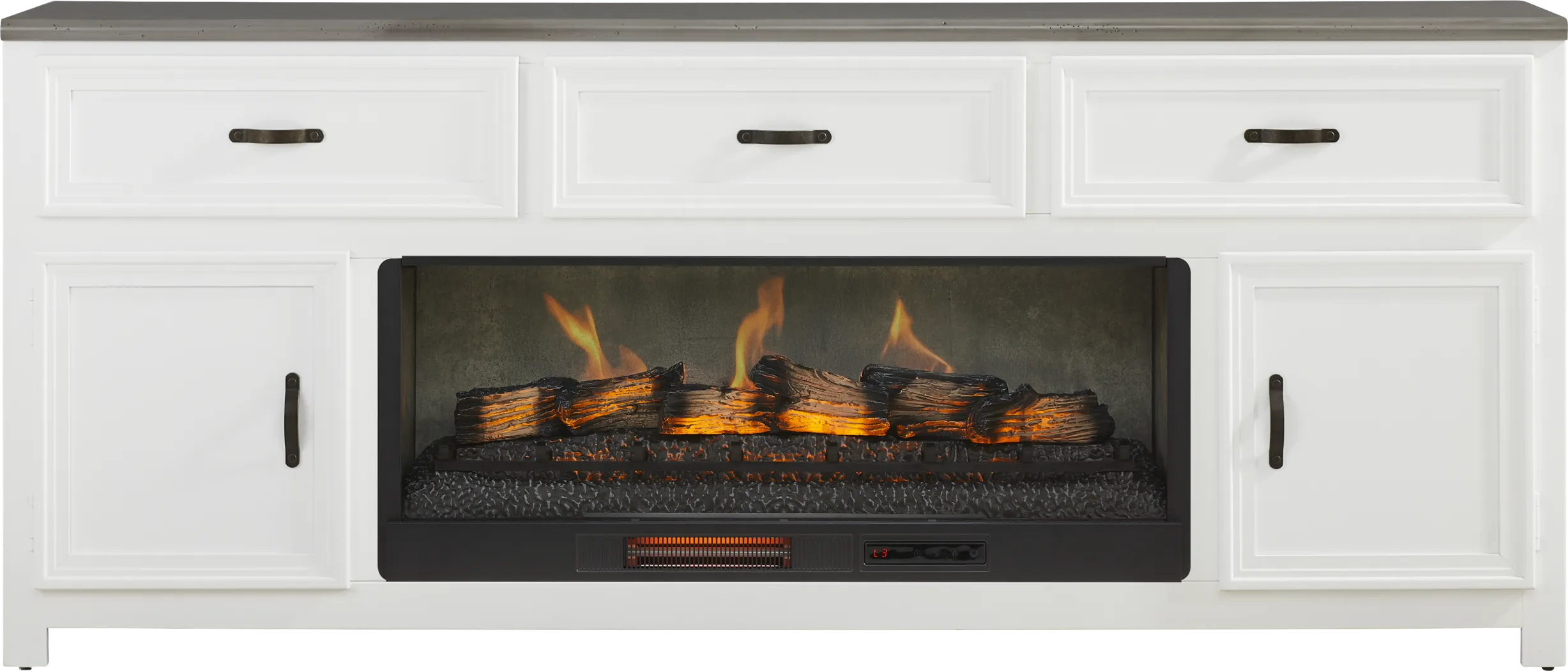 Hollow Ridge White 84 in. Console with Electric Log Fireplace - Thumbnail - Image 1