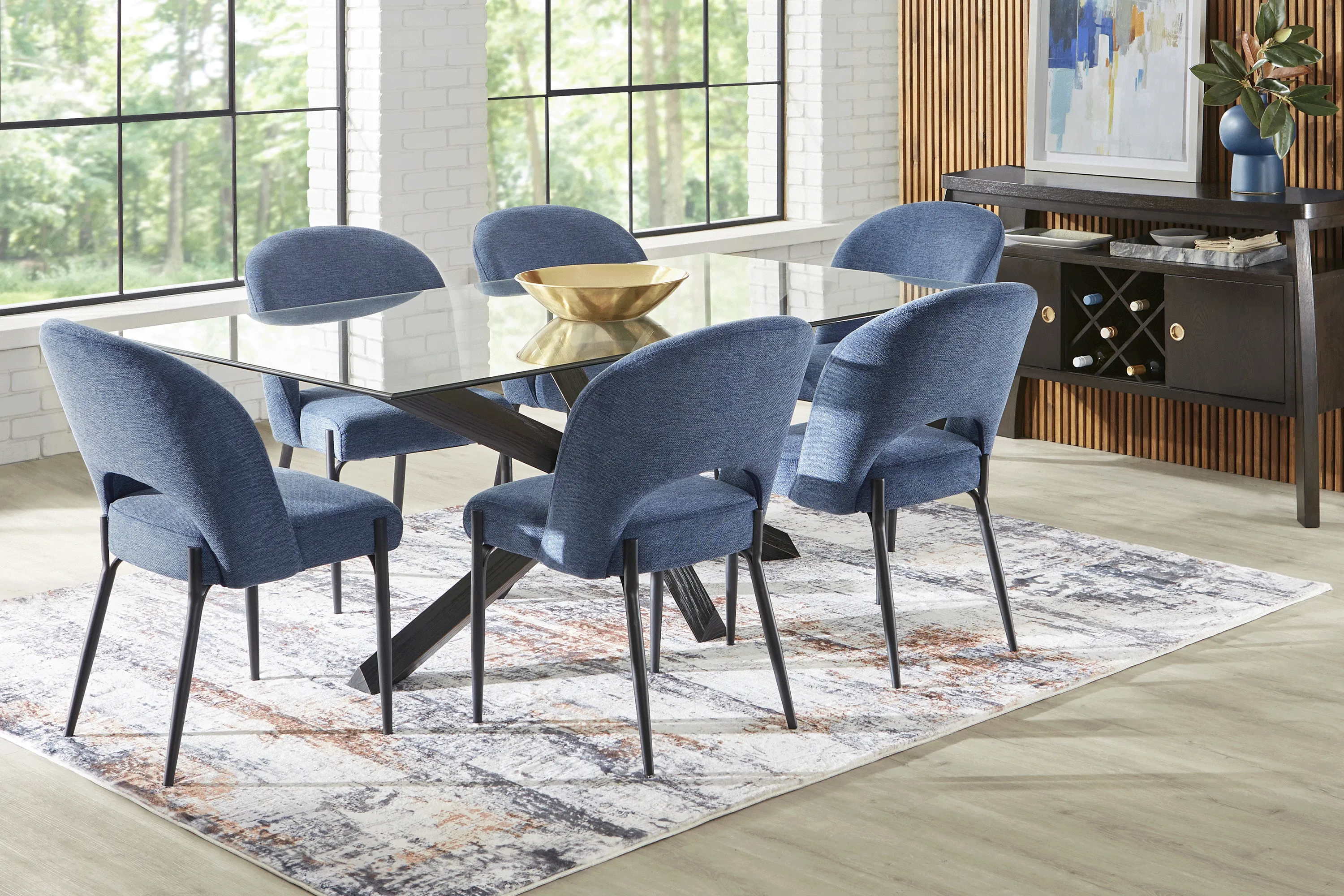 Hollybrooke Black 5 Pc Dining Room with Blue Chairs - Thumbnail - Image 1