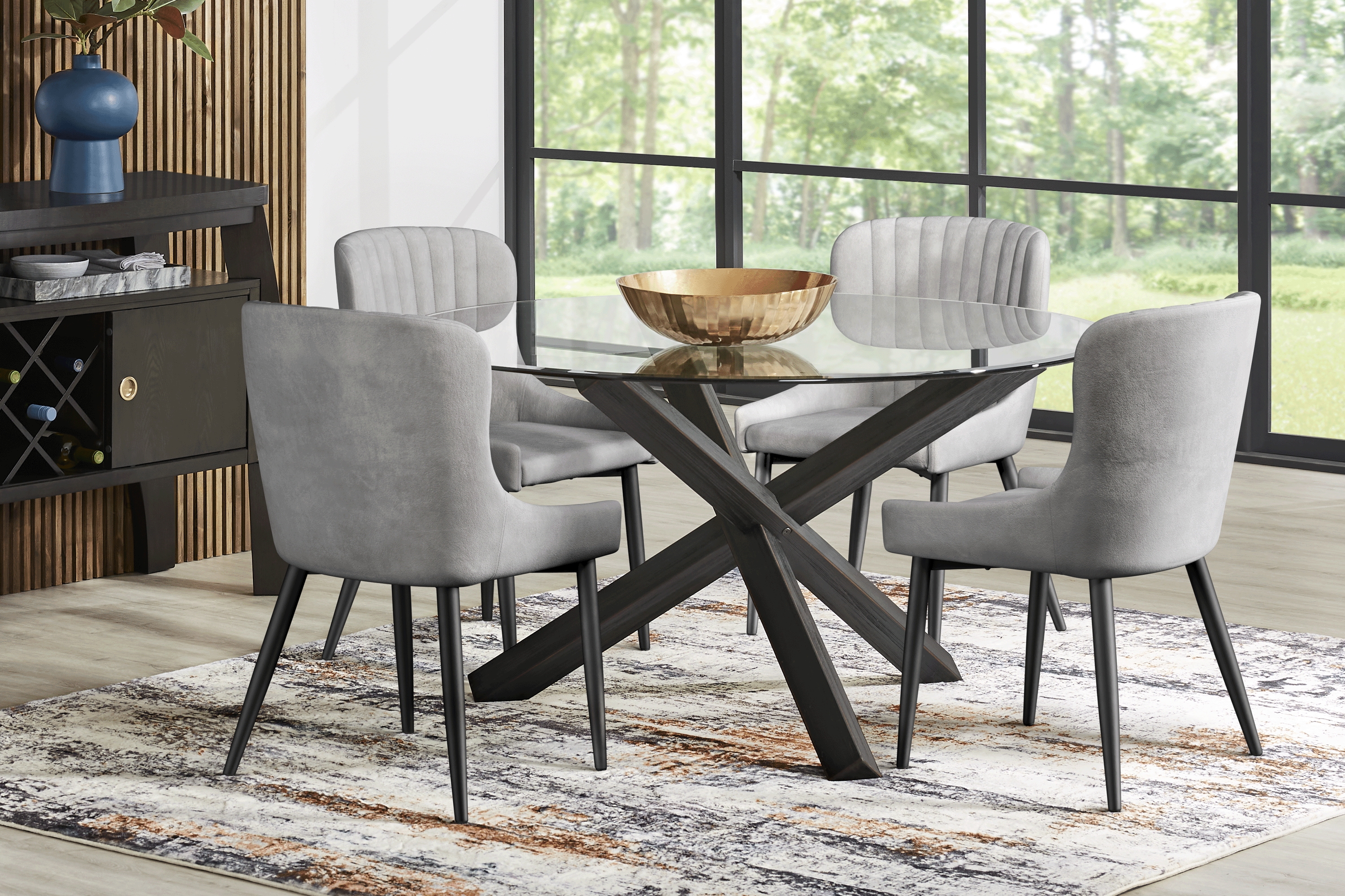 Hollybrooke Black 7 Pc Round Dining Room with Gray Chairs - Thumbnail - Image 1