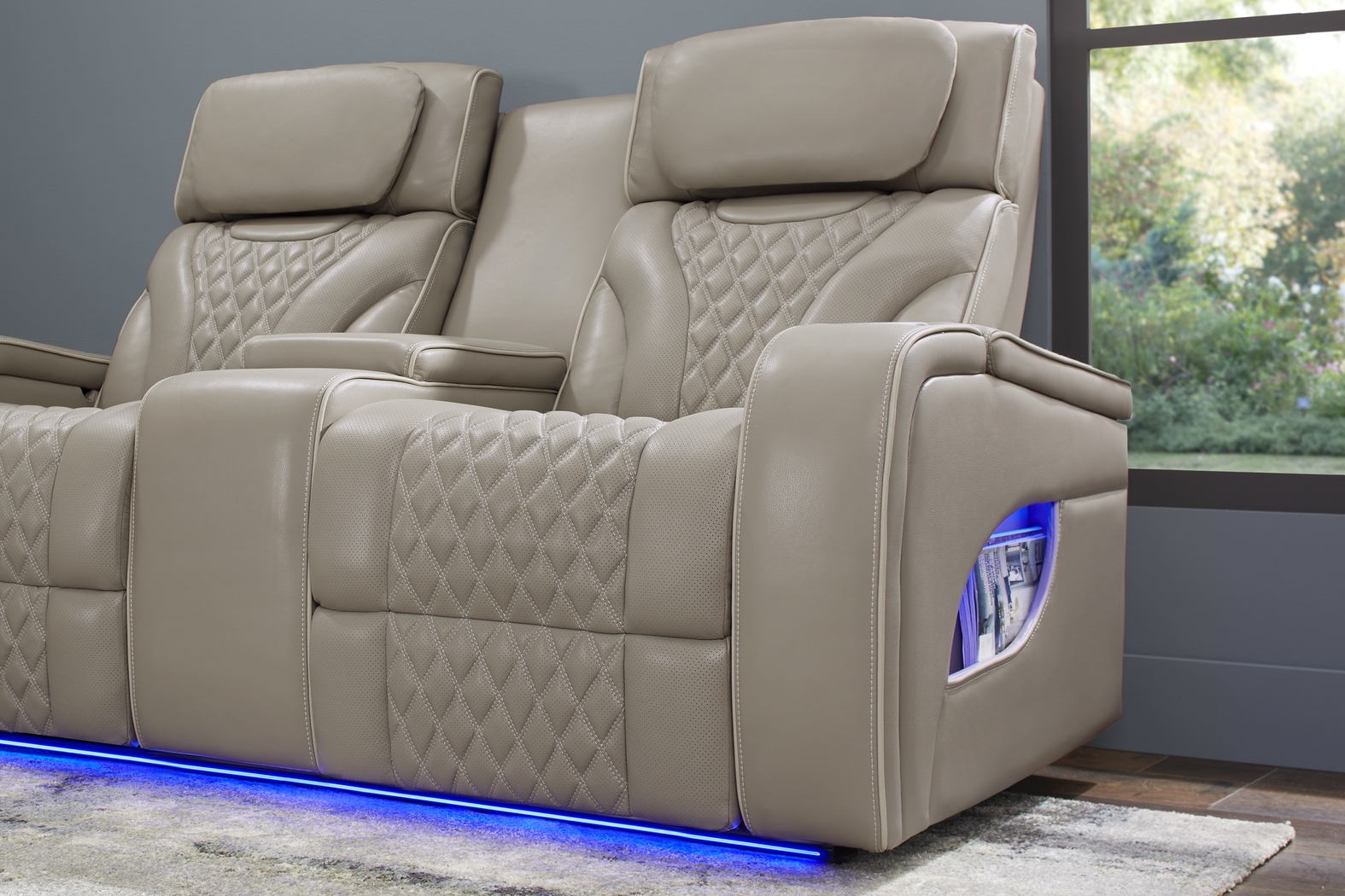 Horizon Ridge Beige Leather 2 Pc Triple Power Reclining Living Room with Massage and Heat - Thumbnail - Image 14