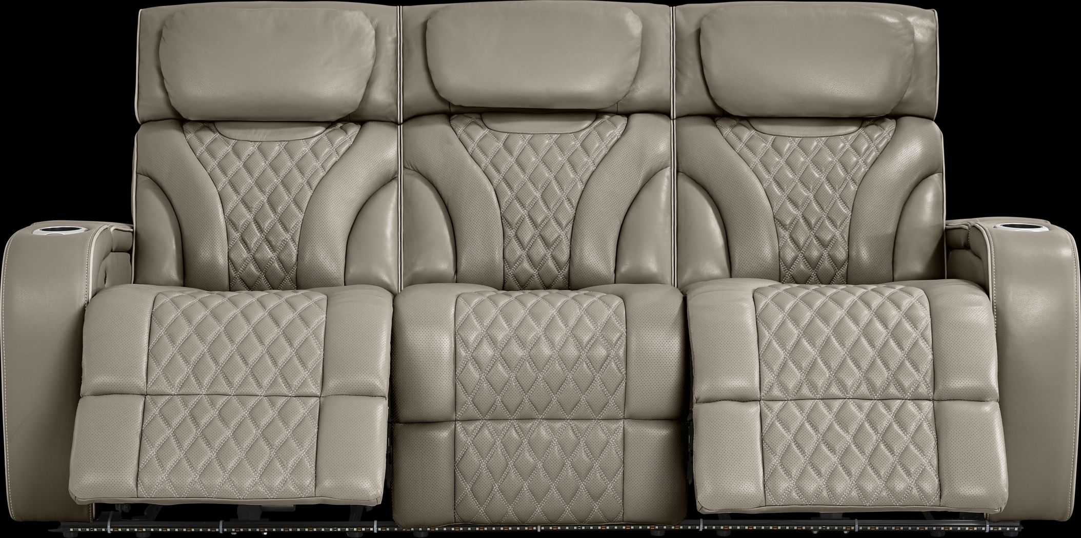 Horizon Ridge Beige Leather Triple Power Reclining Sofa with Massage and Heat - Thumbnail - Image 1