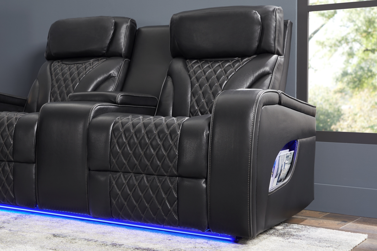 Horizon Ridge Black Leather 7 Pc Triple Power Reclining Living Room with Massage and Heat - Thumbnail - Image 13