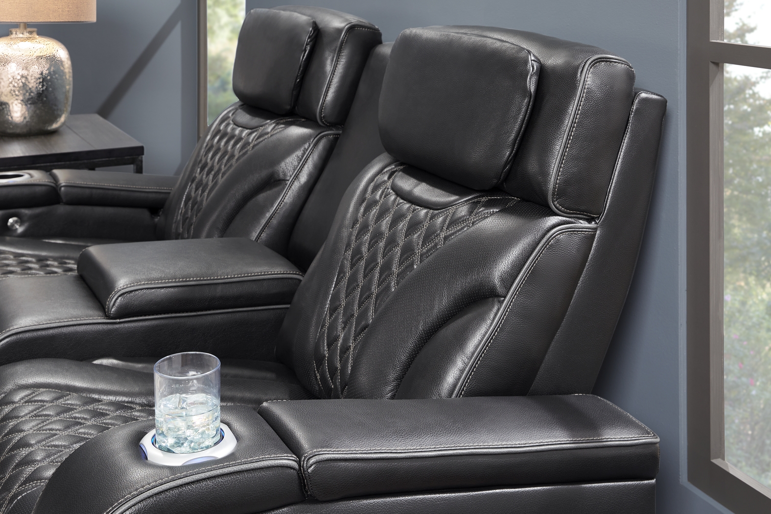 Horizon Ridge Black Leather 7 Pc Triple Power Reclining Living Room with Massage and Heat - Thumbnail - Image 15