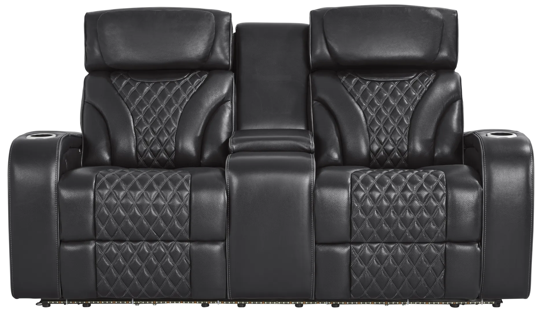black triple power reclining console loveseat