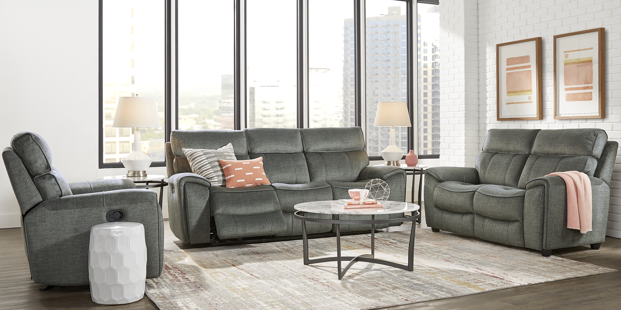 Hosford Dark Gray 5 Pc Living Room with Reclining Sofa - Thumbnail - Image 1