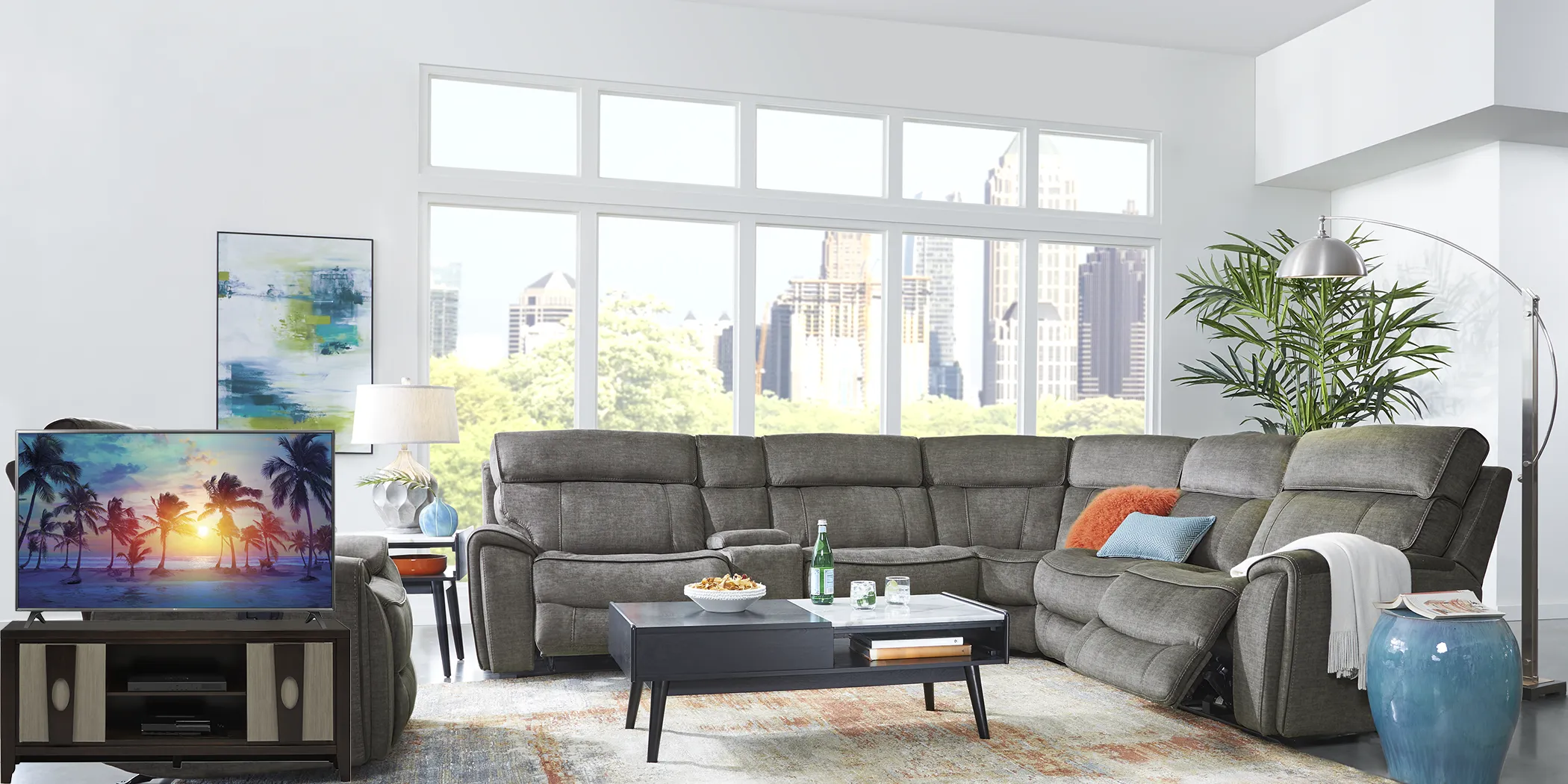 Hosford Dark Gray 8 Pc Sectional Living Room Plus 70 in. TV - Thumbnail - Image 1